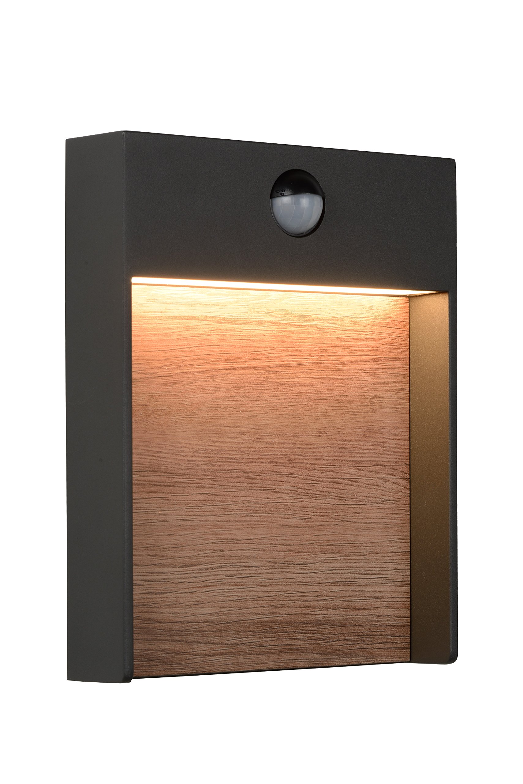 Lucide Wall Light, Aluminum, Integrated LED, 15 W, Anthracite, Wood