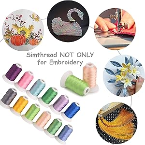 Simthread 63 Colors Polyester Compatible with Brother Embroidery Machine Thread Kit 40 Weight Compatible with Brother Babylock Janome Singer Pfaff Husqvarna Bernina Embroidery Sewing Machines 550Y
