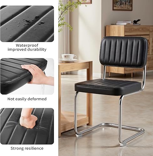 Miniatura 5 de CangLong Juego de 2 sillas de comedor de piel sintética, modernas sillas de comedor tapizadas sin brazos con asiento y respaldo cómodos, patas de