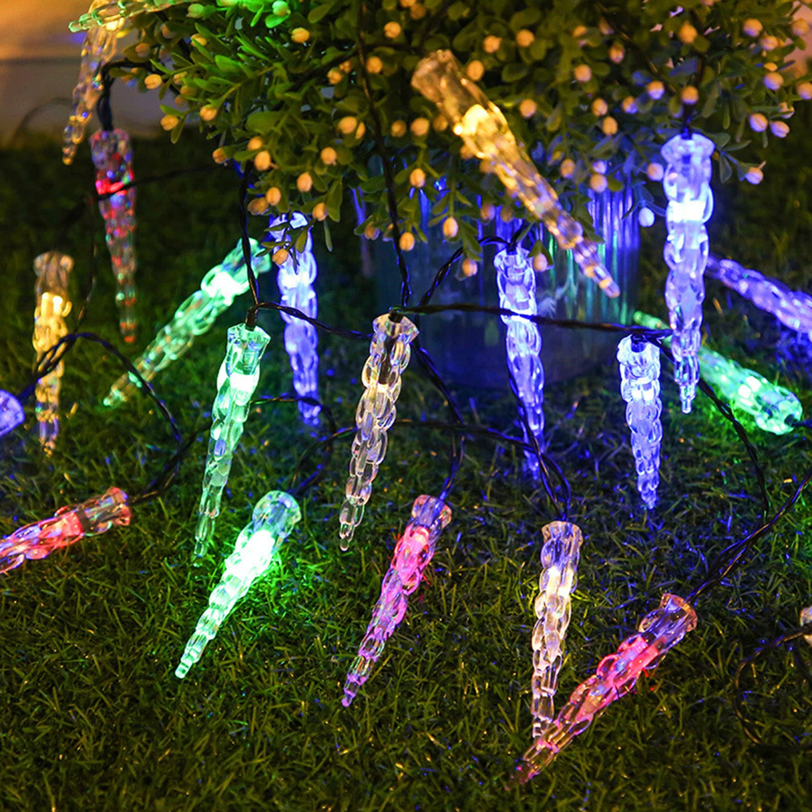 KEEDA 50LED Solar Icicle String Lights for Outdoor Garden Patio Fence Christmas Decor (Multicolor)