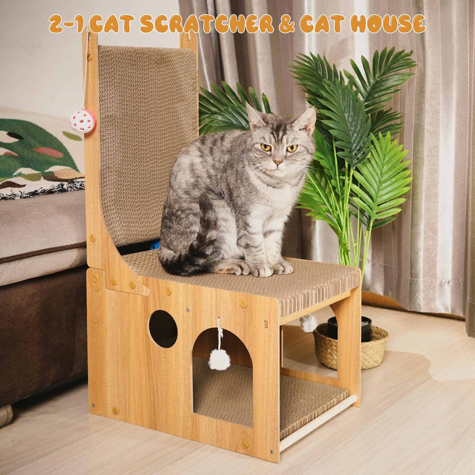 YEMOO Rascador para gatos, tabla rascadora de doble capa en L, rascador vertical en forma de L para protección de pared y sofá, rascador de cartón para gatos con 2 juguetes de bola para gatos de