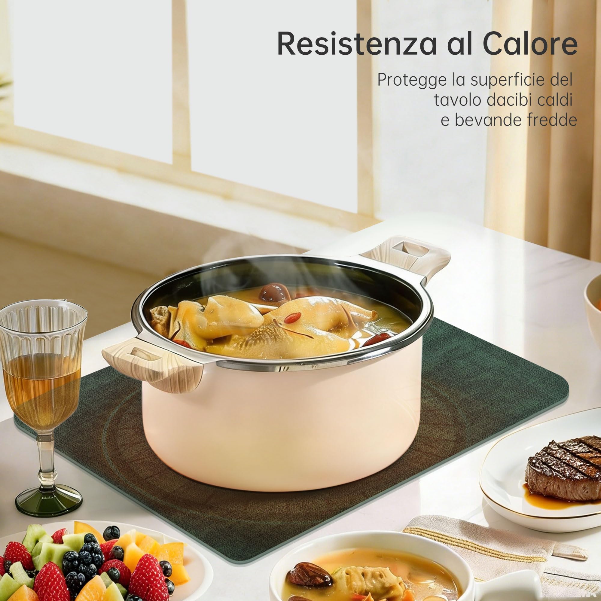 KitchenBoss Tovagliette Americane Lavabili con Sottobicchieri, Set di 8 Tovagliette Colazione Tovaglietta Effetto Pelle Resistenti al Calore, Impermeabili su Entrambi i Lati, 43×30 cm, verde