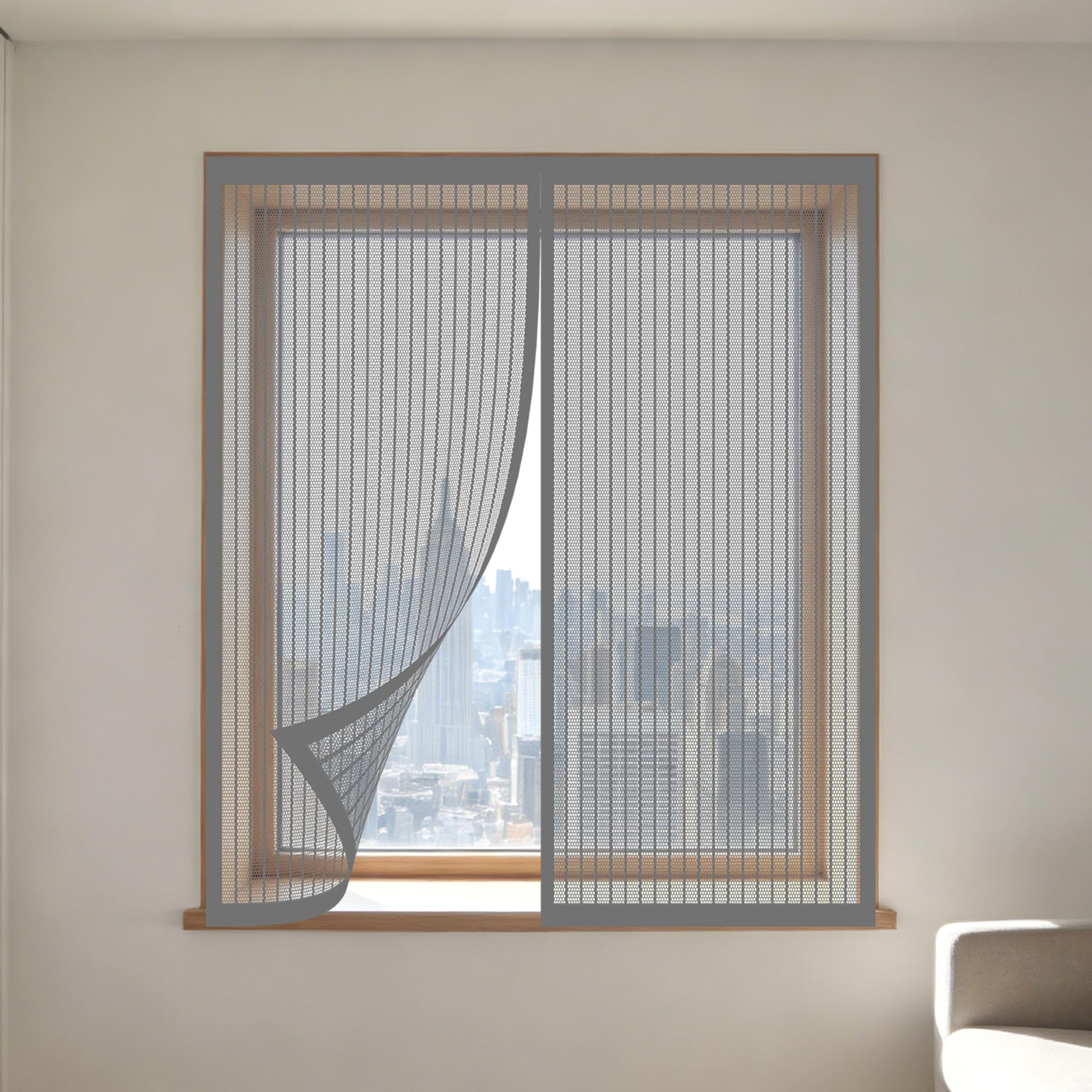 Window Fly Screen 130 x 65 cm Selfadhesive Tape Fly Bug Bee Protection Screen Without Drilling Or Screwing with Self Adhesive Tape for Windows Doors and Patio Screens, Grey