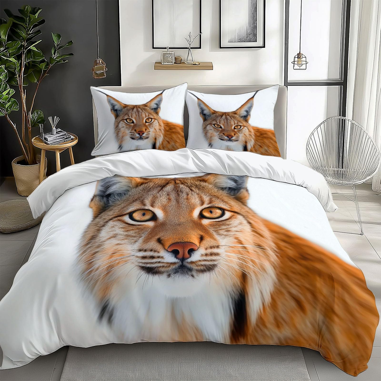 Housse de couette lynx 200x200 cm avec 2 taies d'oreiller pour lit 2 personnes
