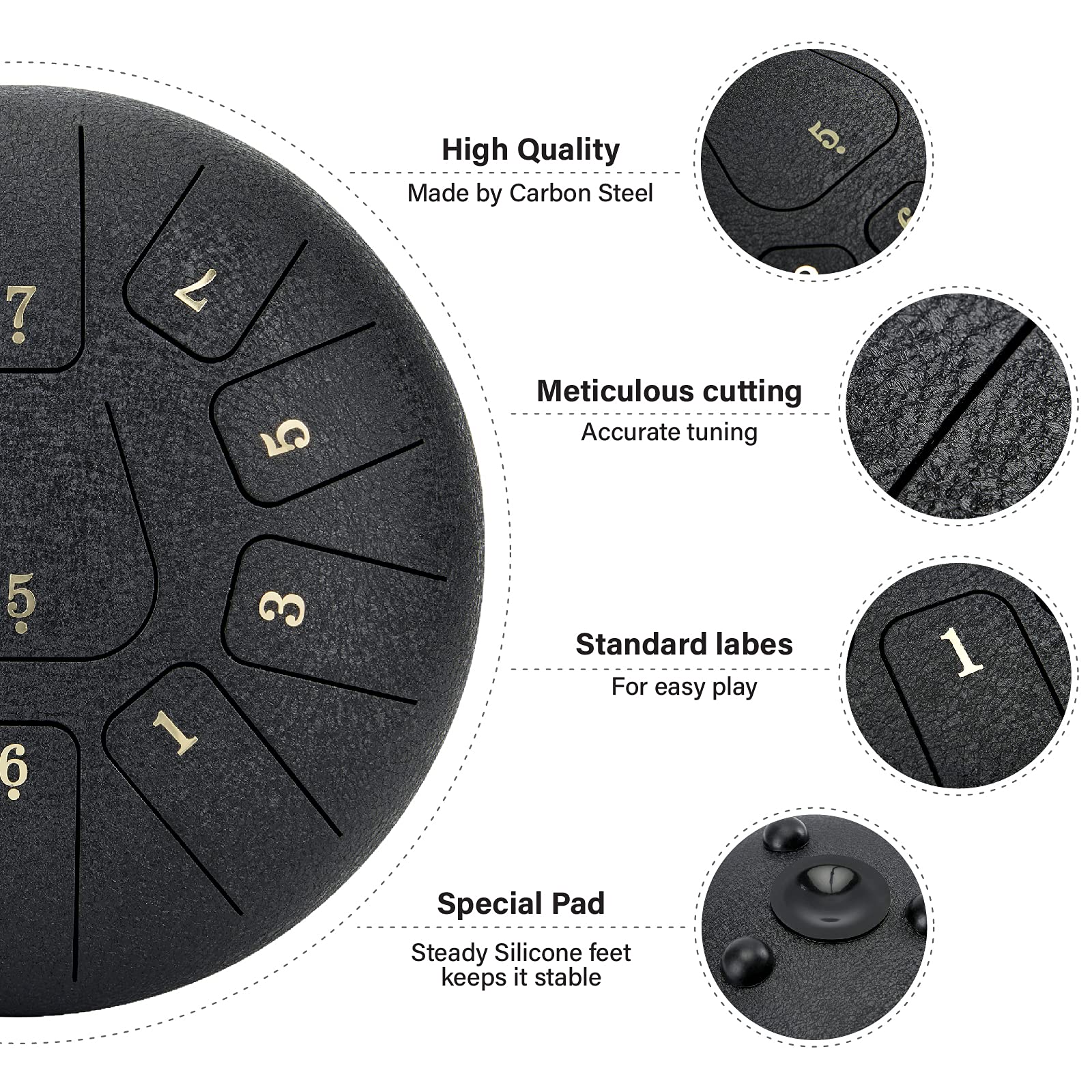 Handpan Steel Tongue Drum 11 Tons - Instrument Percussion Méditation 10 Pouces
