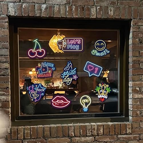 Miniatura 6 de Paquete de 140 calcomanías de vinilo neón a granel, impermeables, lindas calcomanías estéticas para niños y adultos, botella de agua para laptop,