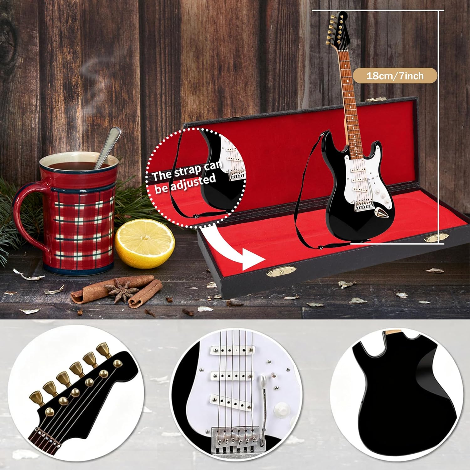 Steampunk Industrial Vintage Electric Bass Guitar Table Lamp with Miniature Guitar, Cool Guitar Art Decor, Unique Gifts for Men Music Lovers & Players, Includes LED Edison Bulb (Black Guitarist)