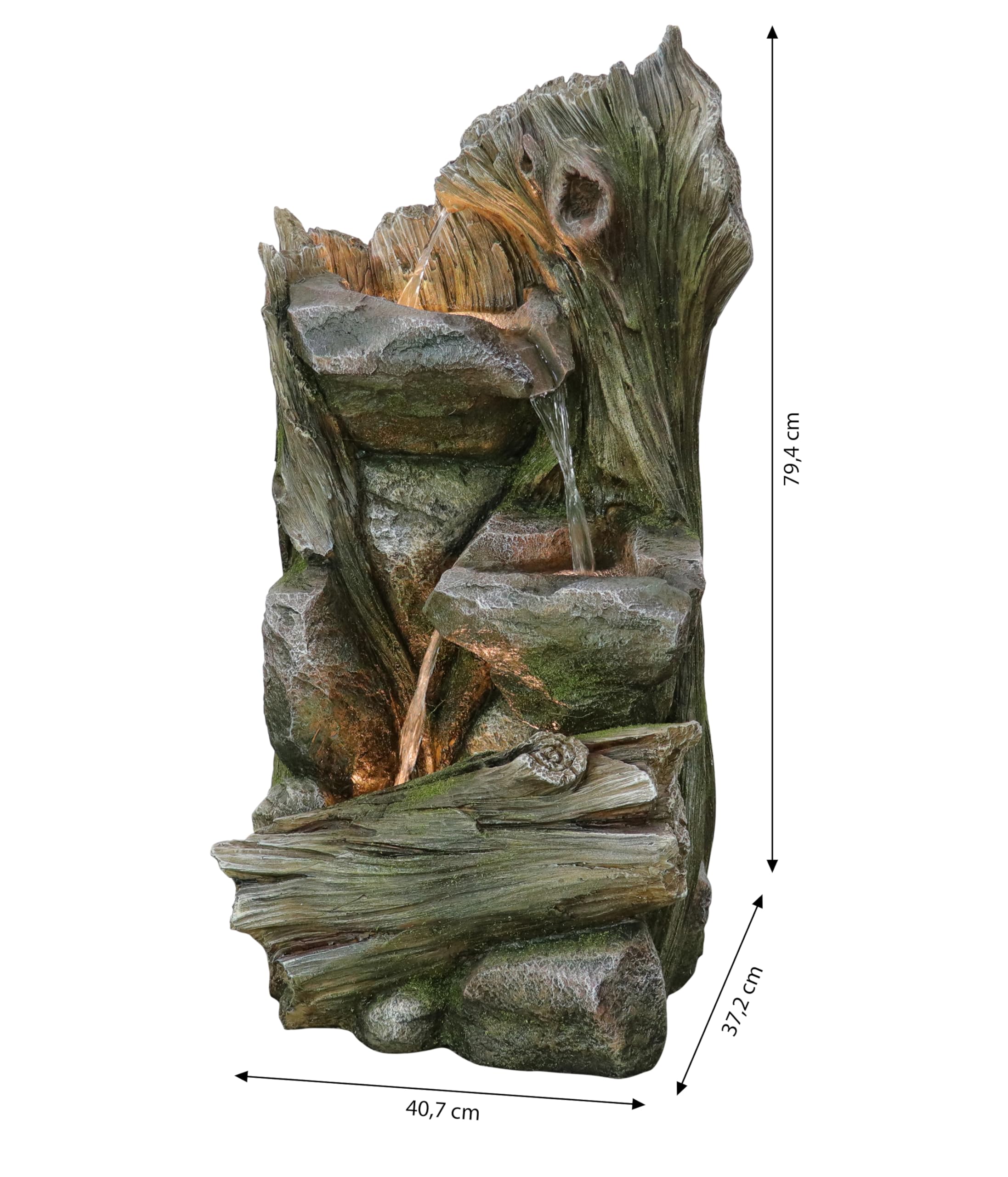 Dehner Gartenbrunnen Grano, Solarbrunnen frostbeständig, Brunnen für Außen, mit LED Beleuchtung, ca. 79.4 x 40.7 x 37.2 cm, Polyresin, grau