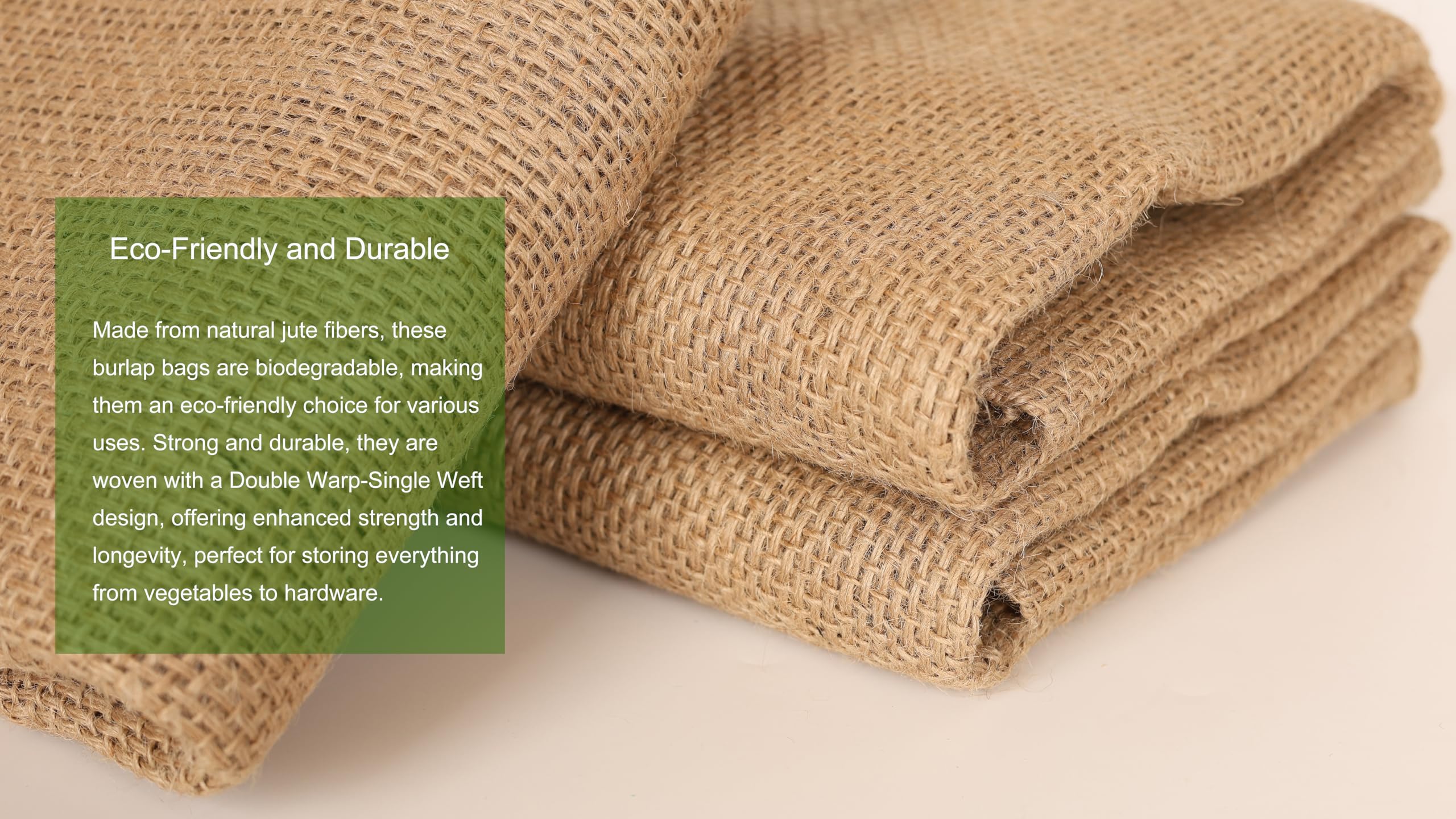 Lot de 3 grands sacs en toile de jute multi-usages de 58,4 x 98 cm, respectueux de l'environnement, réutilisables et durables pour stocker les légumes, les céréales, le jardinage, les