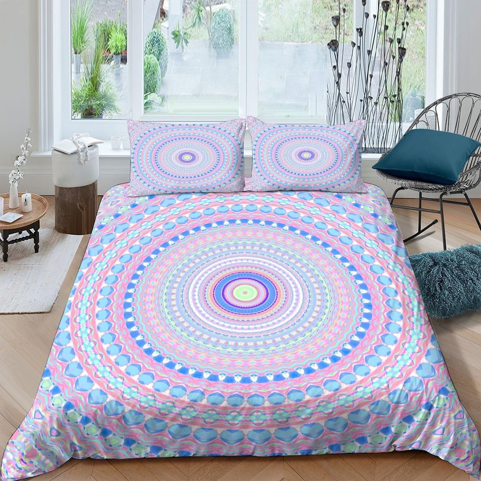 Ctjqhvkz Style-8 3D Printed Mandala Pastel Fitted Sheet Microfiber Non-Slip Geometric Mattress Cover For Bedroom Guest Room Dustproof Easy Care Bedding Single（135X200cm）