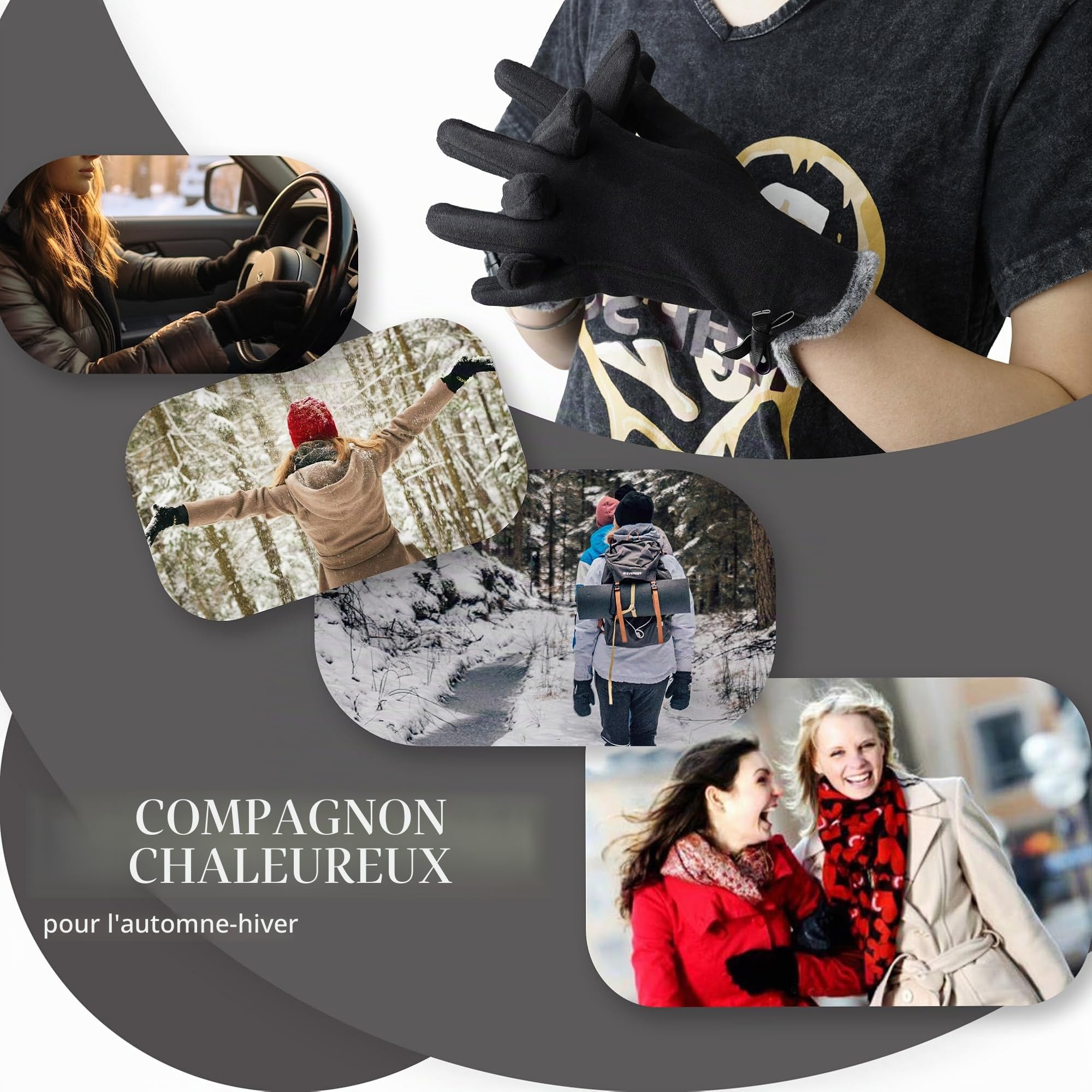 Gants d'hiver thermiques pour femme Doublure En Polaire Fine - Pour écran tactile Texting - Gants d'hiver chauds et coupe-vent - Pour cadeau, ski, cyclisme, Taille unique
