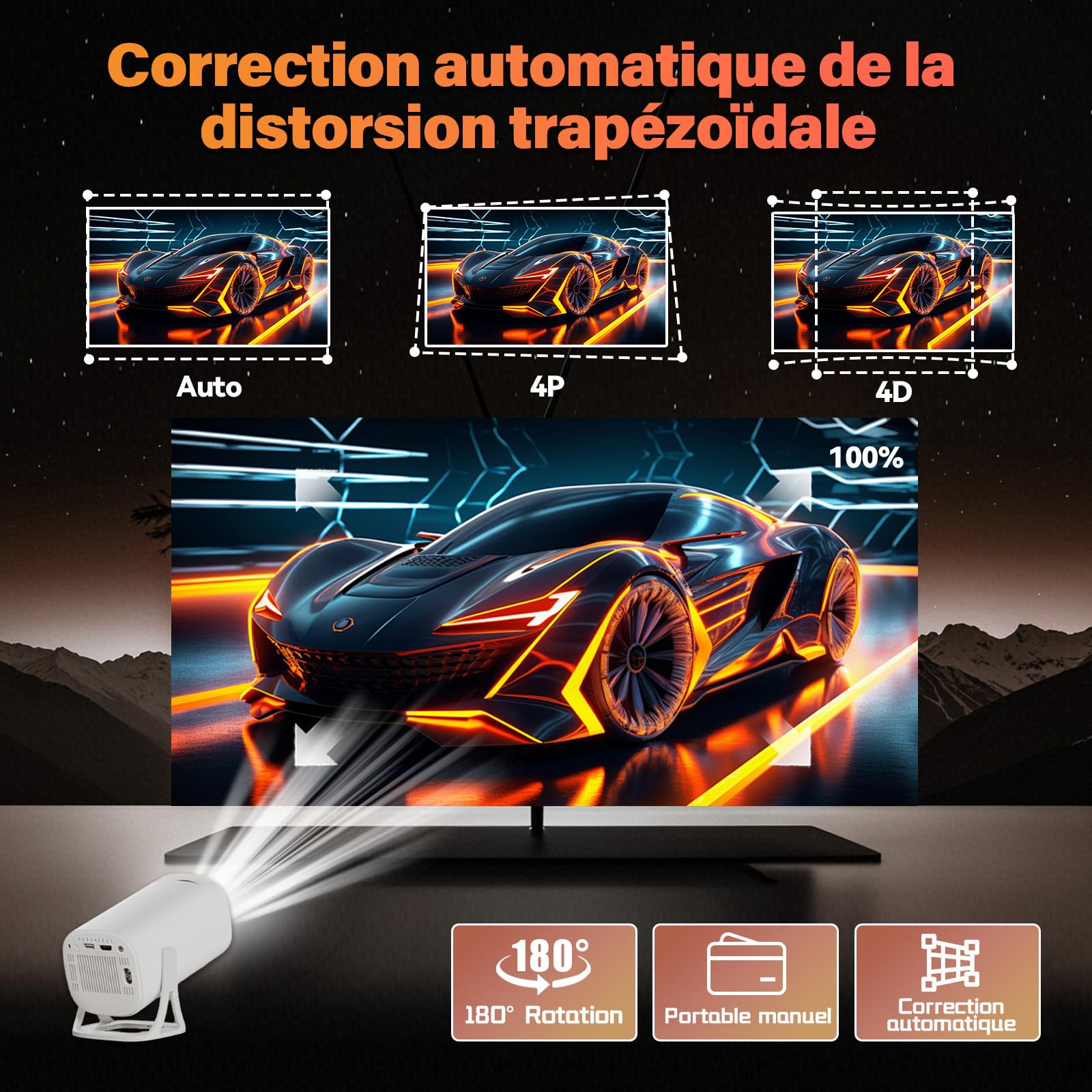 S40 Mini Projecteur Video avec WiFi & Bluetooth,Android 11 Videoprojecteur Portable Rotation de 180°,1024x600P,Retroprojecteur Compatible avec Smartphone/Ordinateurs Portable/TV/Enceinte (160 Lumen)