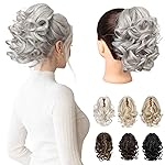 REECHO 9 Short Ponytail Extension, Classic Loose Curly Wavy Claw Clip Pony tails Hair Extensions HP001 Hairpieces for Women (Silver Grey)
