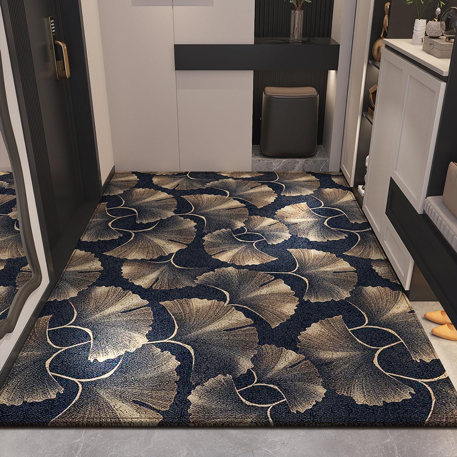 Felpudo Entrada Casa 90x150 Hojas De Ginkgo De Oro Azul Felpudo Exterior Antideslizante Lavable Felpudos para Pasillo Cocina Puerta Jardín Decoración Alfombrilla para Entrada