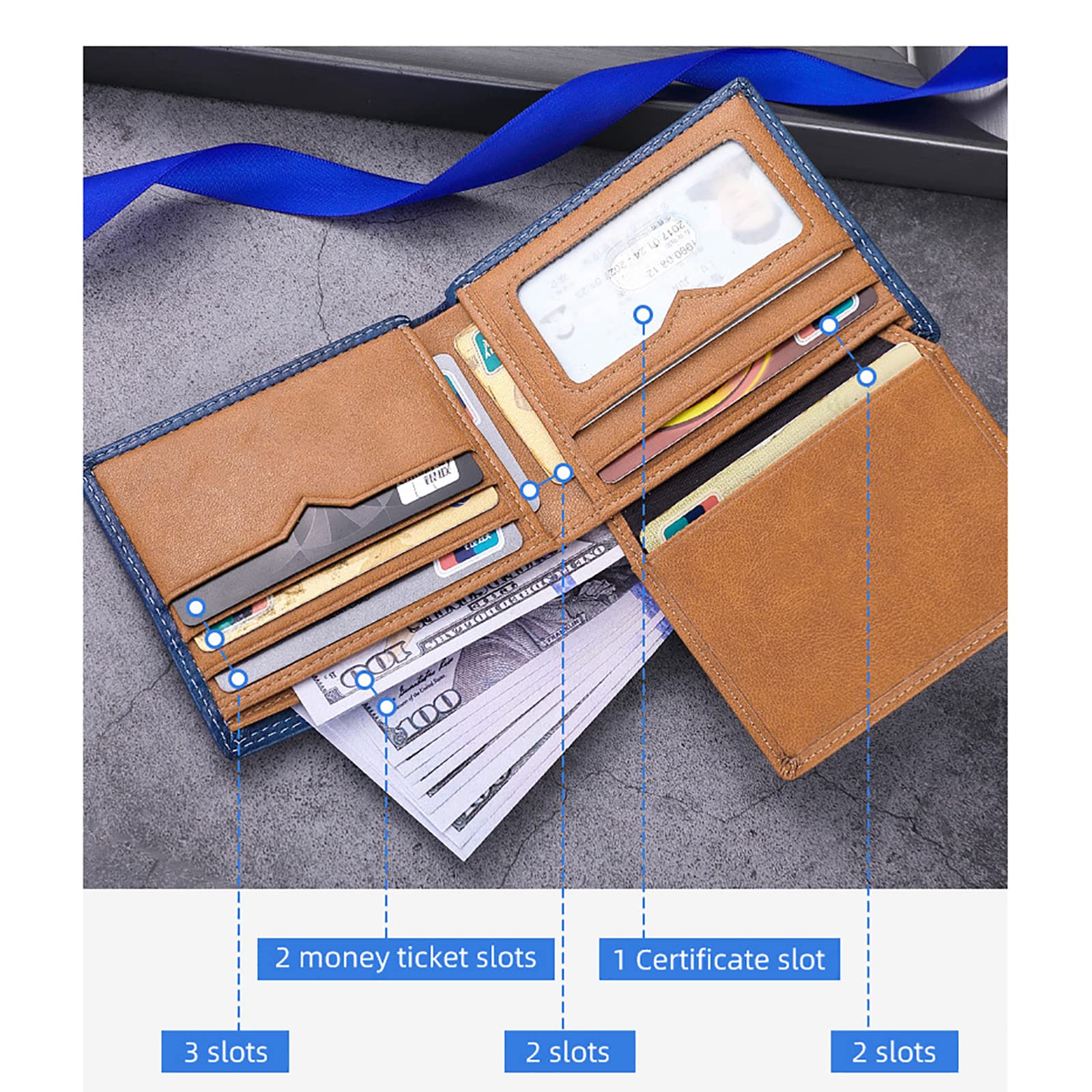 Portefeuilles, Porte-Monnaie Court en Cuir Souple avec Blocage et boîte Cadeau(Bruin)
