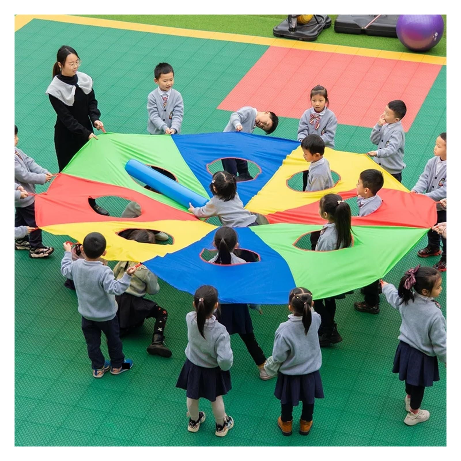 Bunt Fallschirm Trainingsfallschirm, Spielen im Freien, Regenbogen-Fallschirm-Spielzeugzelt, kooperative Spiele for Gruppenübungen, Spielplatzaktivitäten(2PCS 90CM Air Rods)