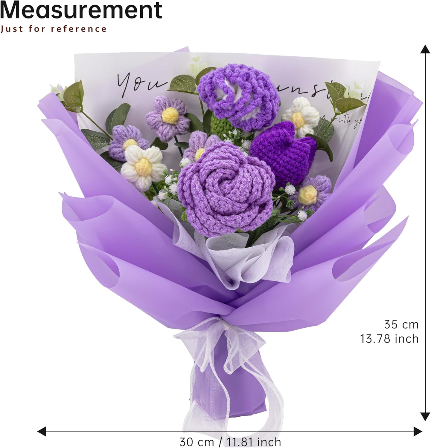 YSHomy Crochet Flowers, Crochet Flower Bouquet with Purple Rose, Tulips, Carnation,Forever Flowers Gift for Mom, Mother’s Day Birthday Graduation Gift,Include Card
