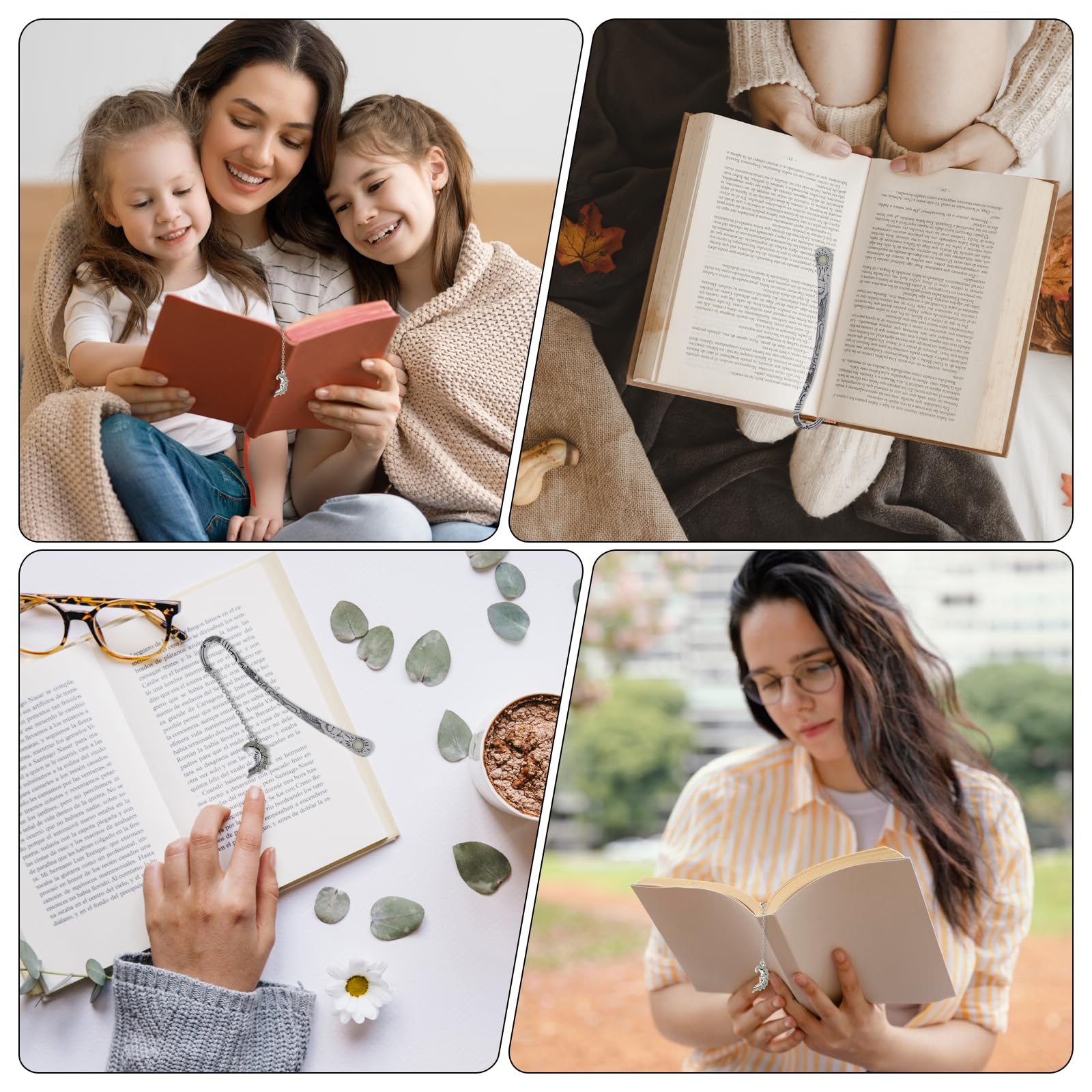 Jeffdad Leuchtende Sterne Mond Lesezeichen Metall, 3D Mond Sterne Geschenk Lesezeichen Personalisiert Glühen in der Dunkelheit für Kinder Schüler Buch Liebhaber Lehrer Leser (Silbermond)