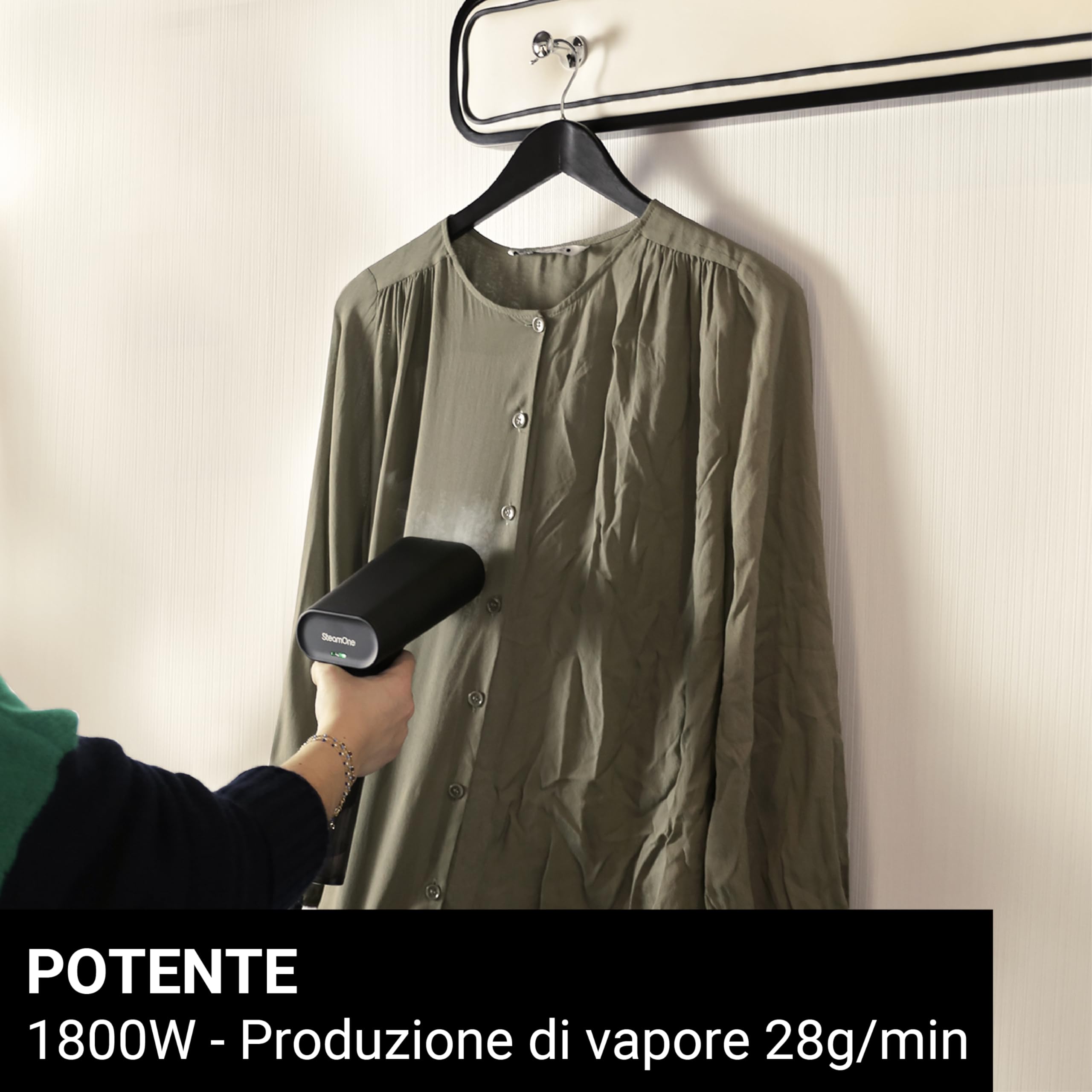 SteamOne - Ferro da Stiro Verticale 1800W - Stiratrice Verticale Portatile - Ferro a vapore da viaggio - Serbatoio Acqua 120ml, togliere le pieghe Facile e Veloce - EUDTC120B Simon XL