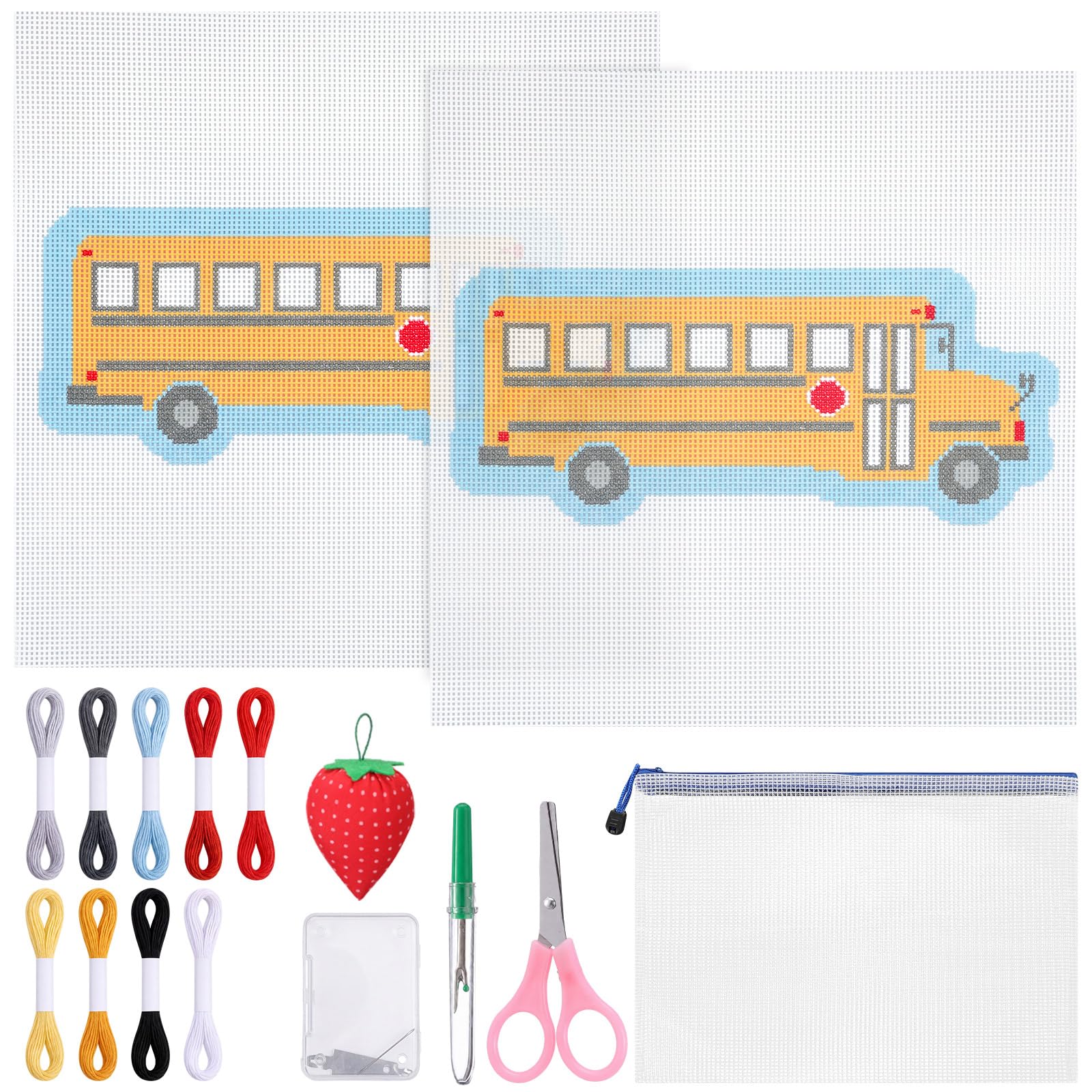 XunYee 26 Pcs School Bus Needlepoint Kit for Beginners Adults Starters