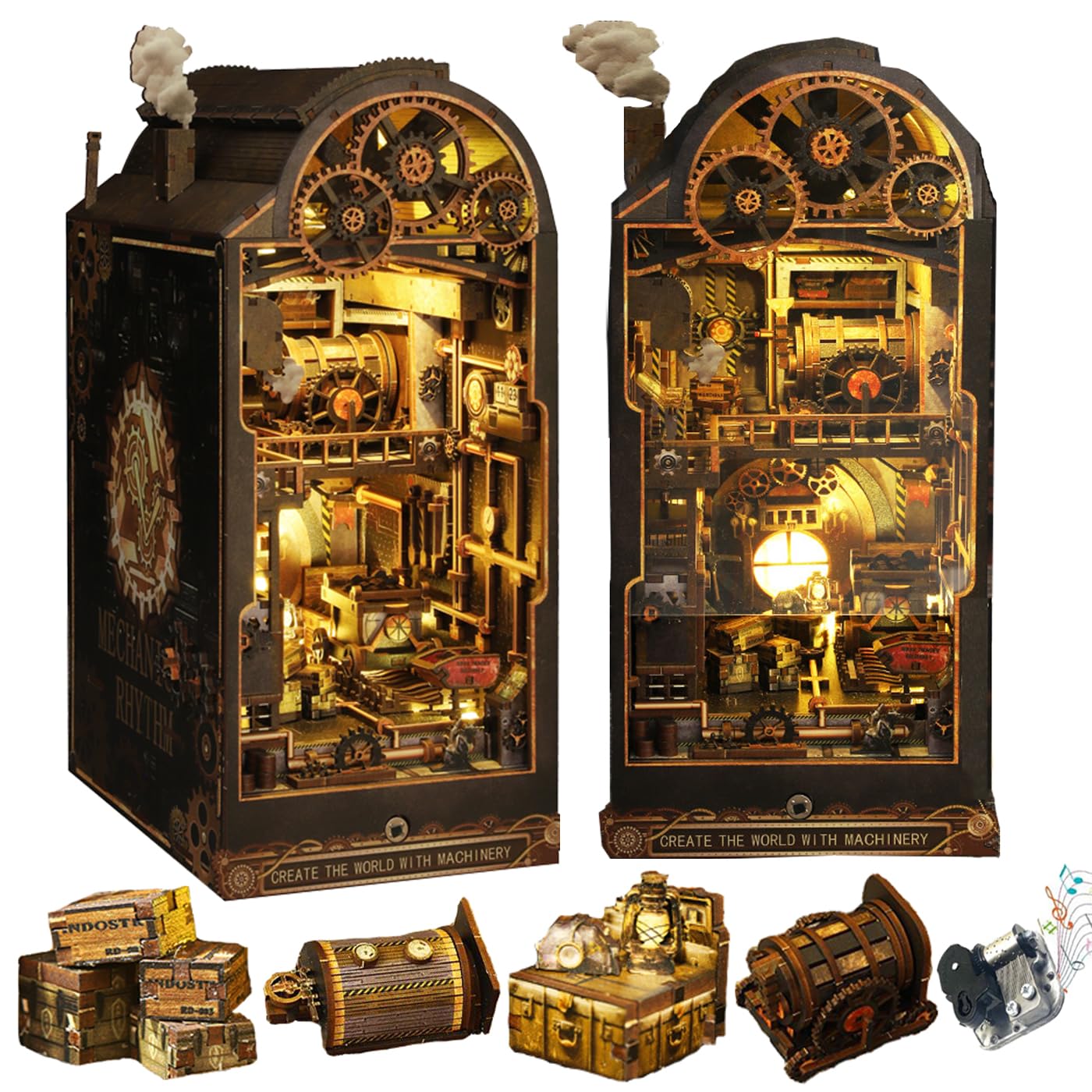 TOPBSFARNY DIY Book Nook Kit, 3D Wooden Puzzle DIY Miniature House Kit with LED for Bookshelf Insert Decoration, DIY Dollhouse Bookend Tiny House