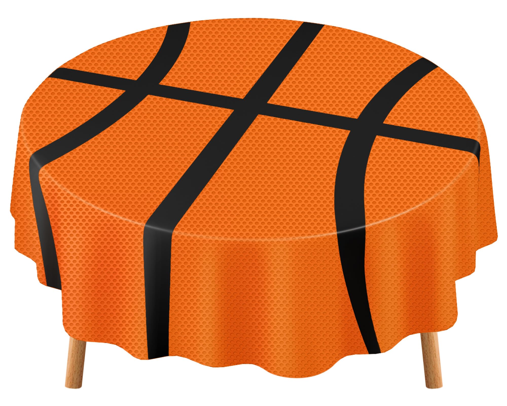 Funnymoom 1 Pack Round Basketball Tablecloth 84 Inch Plastic Basketball Party Decorations Disposable Table Cloth Washable Disposable Circle Table Cover for Birthday Party Supplies Decoration