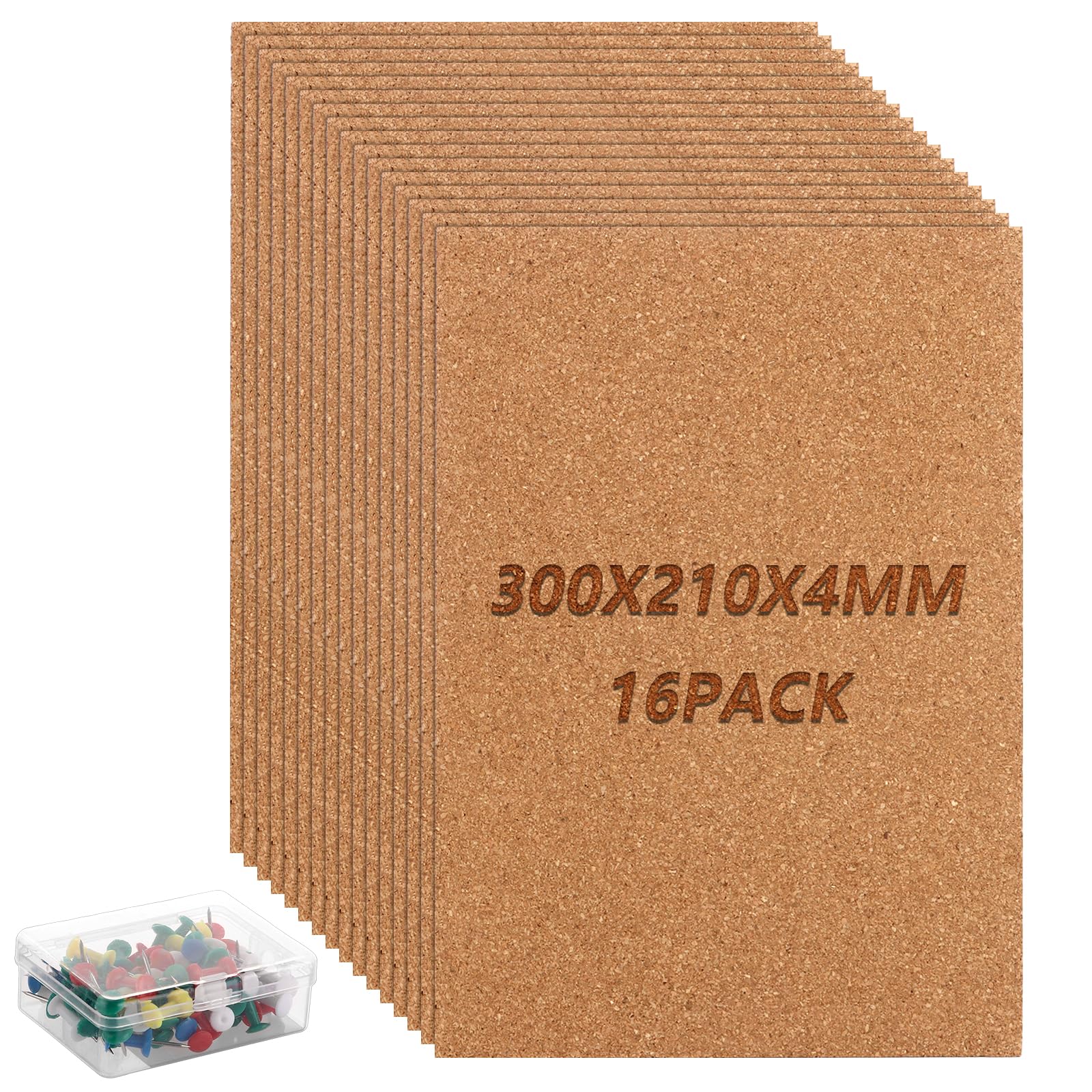 16 placas de corcho de 30 x 21 cm, placa de corcho de 4 mm, tablón de anuncios cuadrado de corcho, pared de corcho con chinchetas, alfombrilla de corcho, pared de corcho, azulejos de corcho