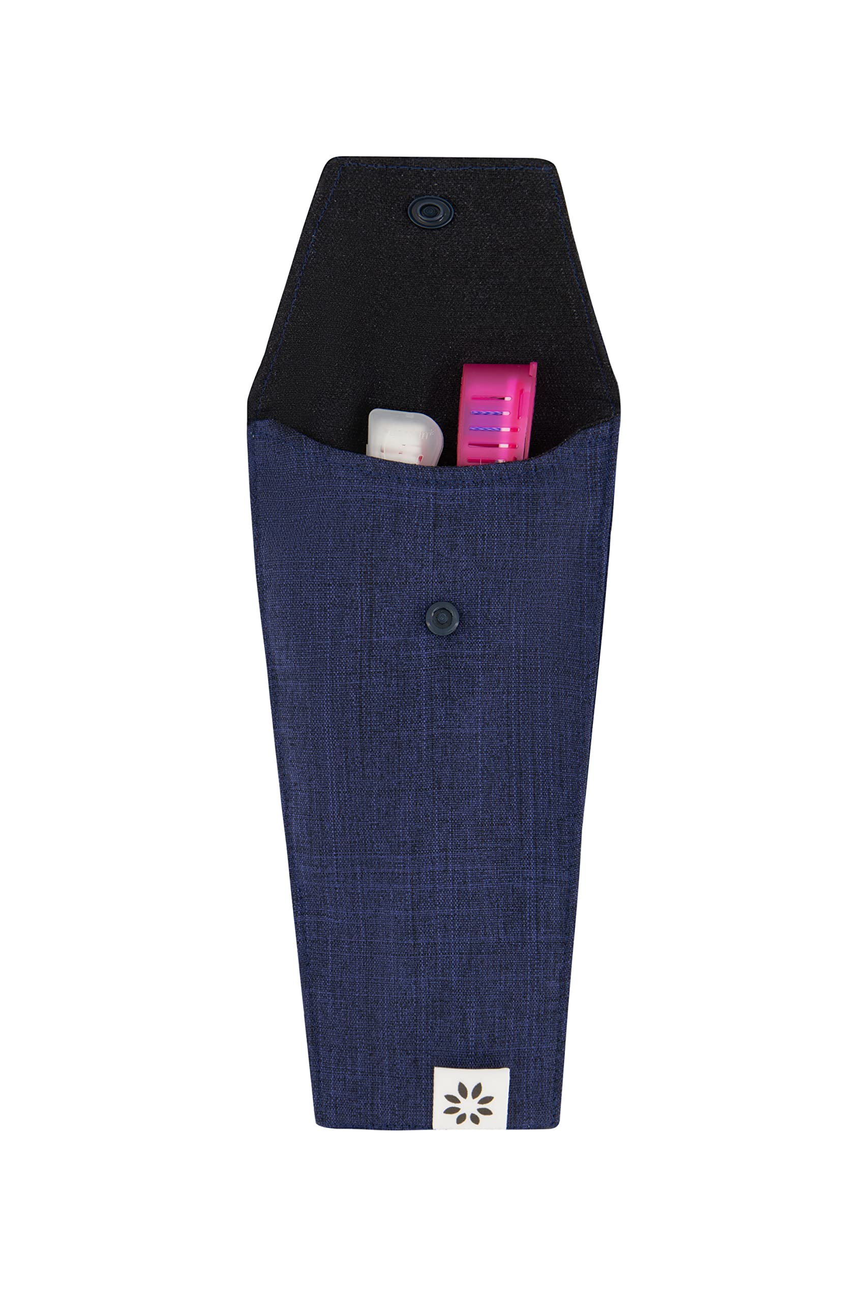 SoleilTooth Brush & Paste Pouch for Teens & Adults - Handmade - Cotton Polyester Fabric, Colour Navy Blue - Size 21.5x10 cm (LxW)