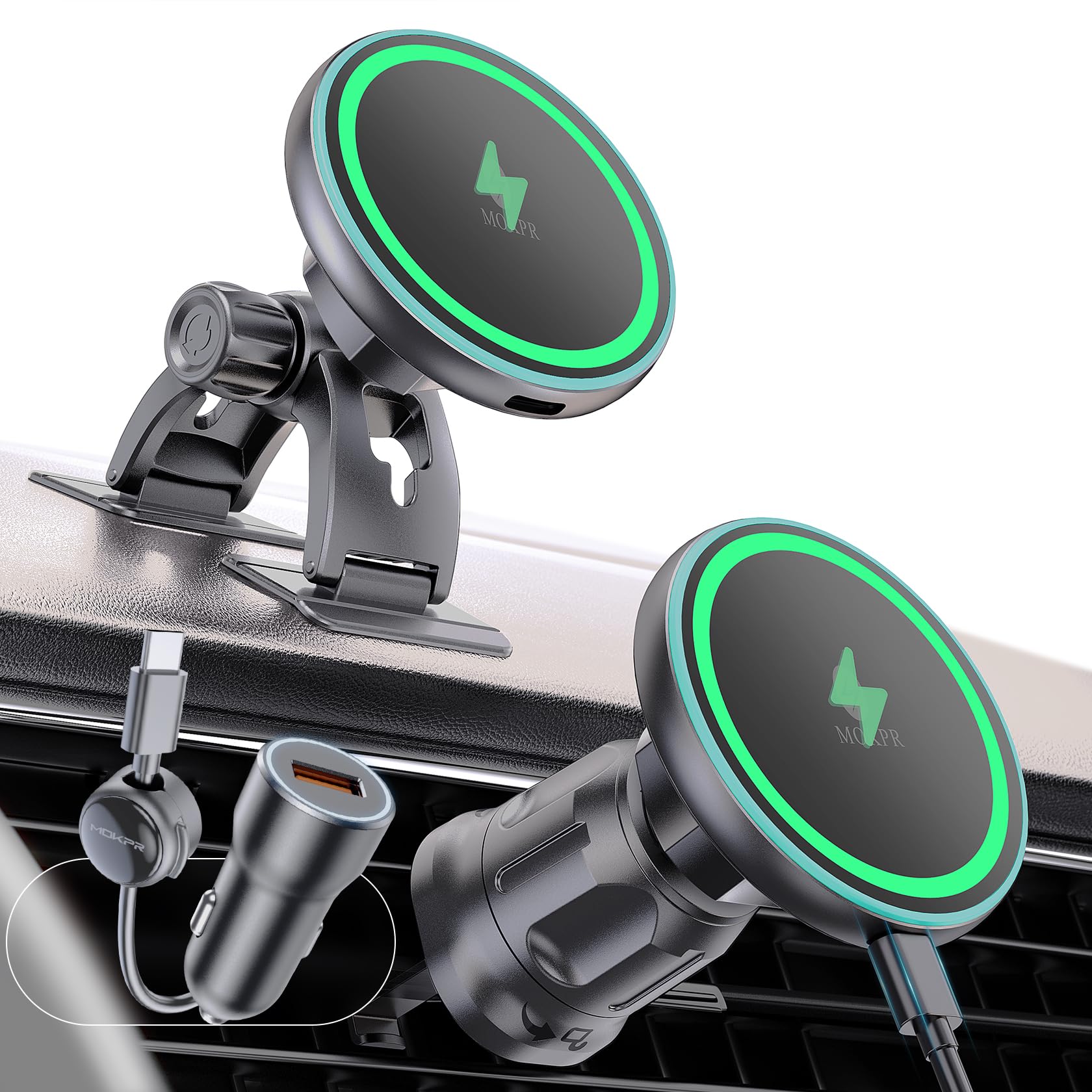 MOKPR für MagSafe Autohalterung mit Ladefunktion, 15W für iPhone Magsafe Ladegerät Auto, Handyhalterung Auto Magnet mit Ladefunktion Lüftung/Armaturenbr für iPhone 17 16 15 14 13 12 (Grau)