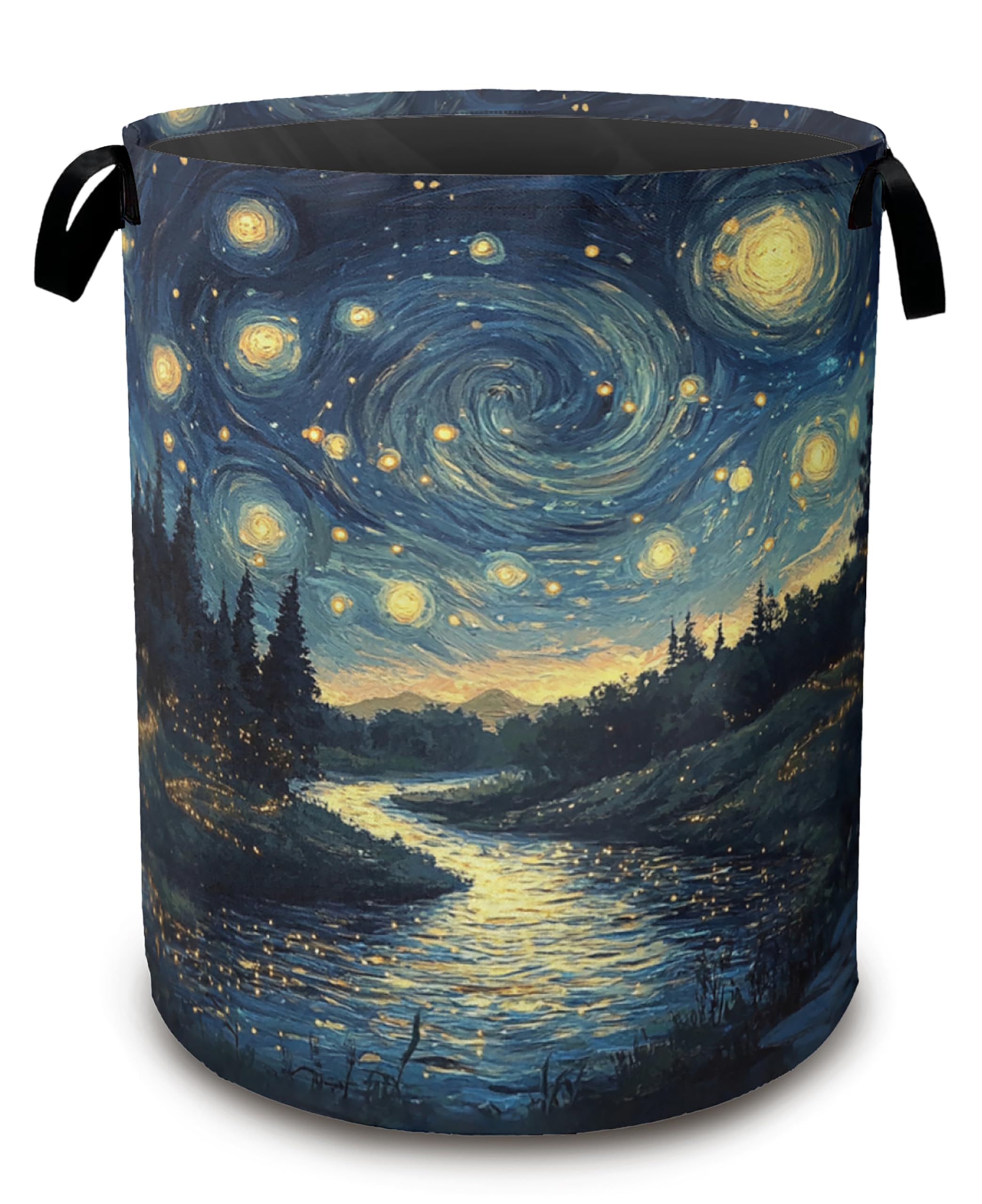 Night Sky Laundry Basket Stream Fireflies Foldable Laundry Hamper with Handles Oxford Cloth Storage Hamper for Clothes, Books, and Sundries16