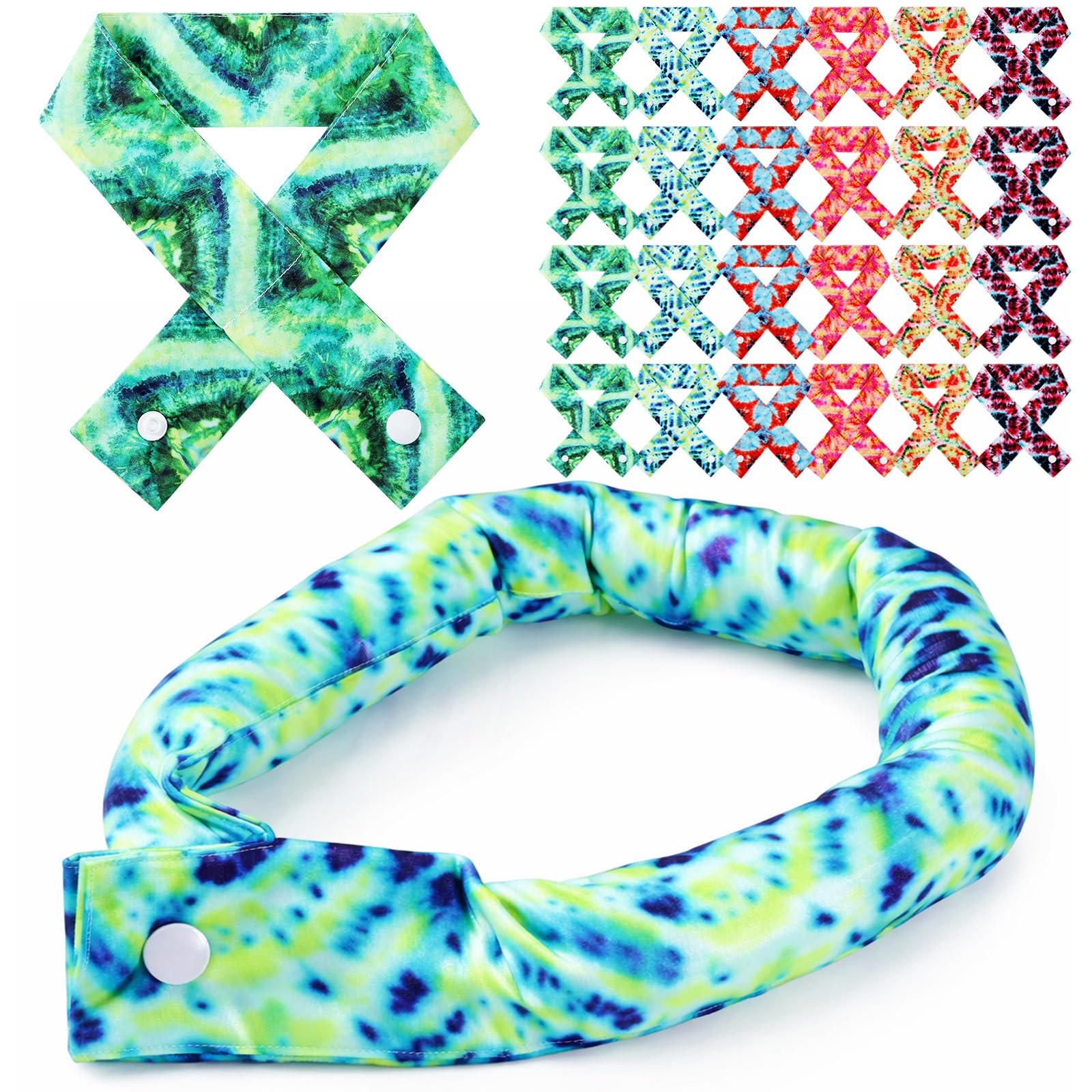 Hanaive 12 Pcs Tie Dye-2 Cooling Neck Wraps with Button