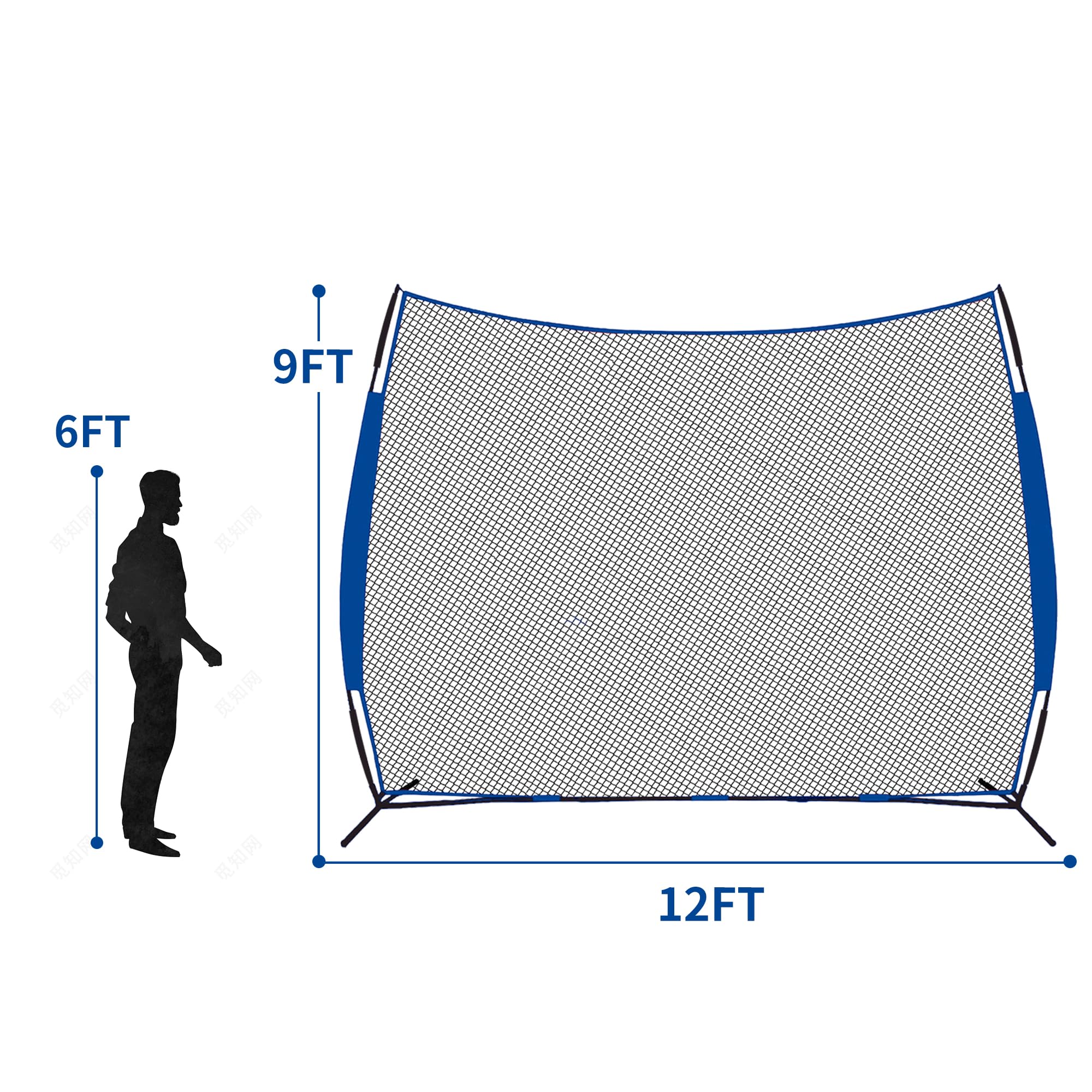 PGL 12x9FT Sports Barrier Net, Large Batting Nets for Baseball and Soccer, Portable Ball Sport Training Equipment, Suitable for Baseball, Softball, Hockey, Lacrosse, Football, Soccer Etc, Blue Series