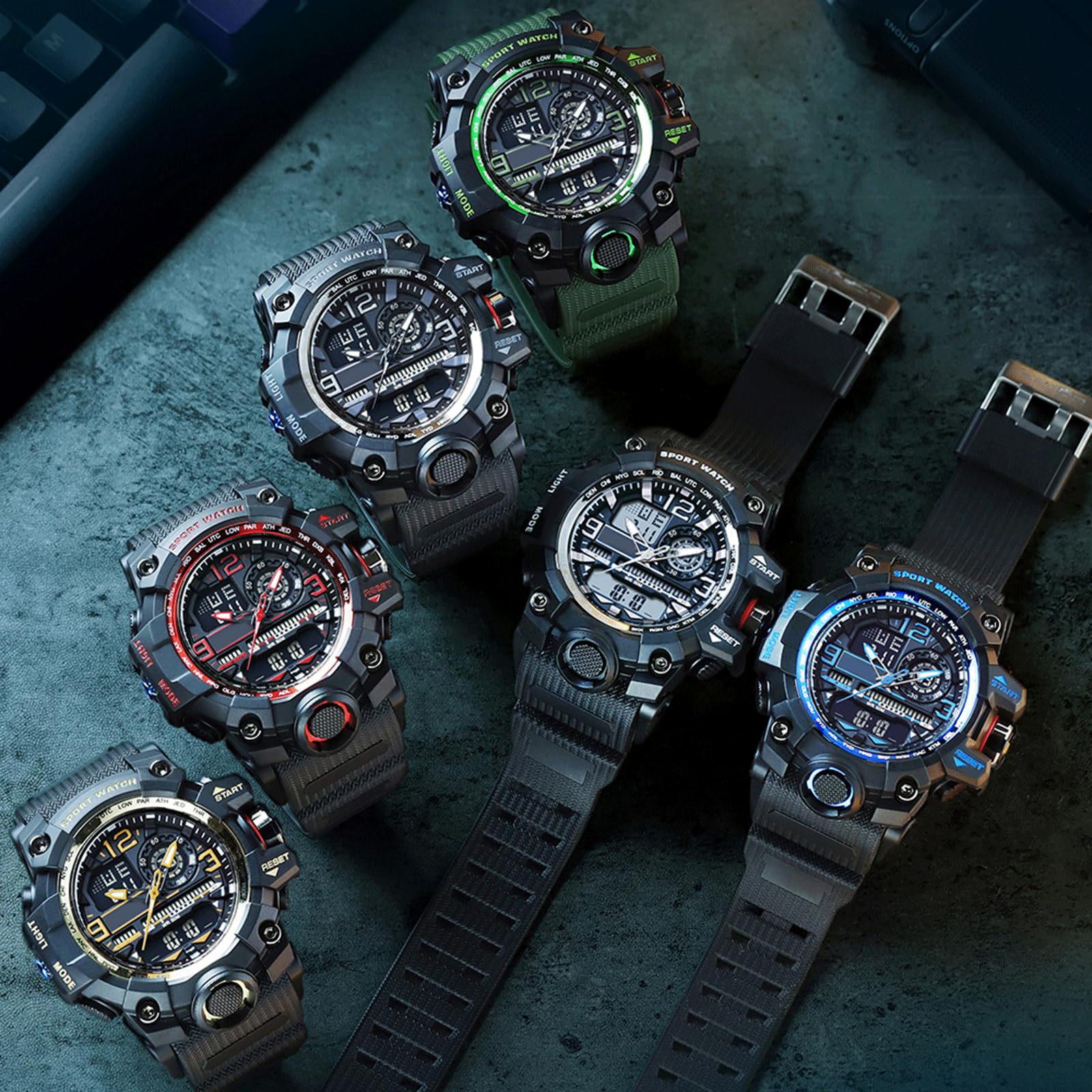 Reloj de pulsera digital para hombre, analógico, digital, deportivo, militar, para hombre, niño, exterior, impermeable, con despertador, luz LED, fecha, semana, 12/24 h, multifunción, táctico