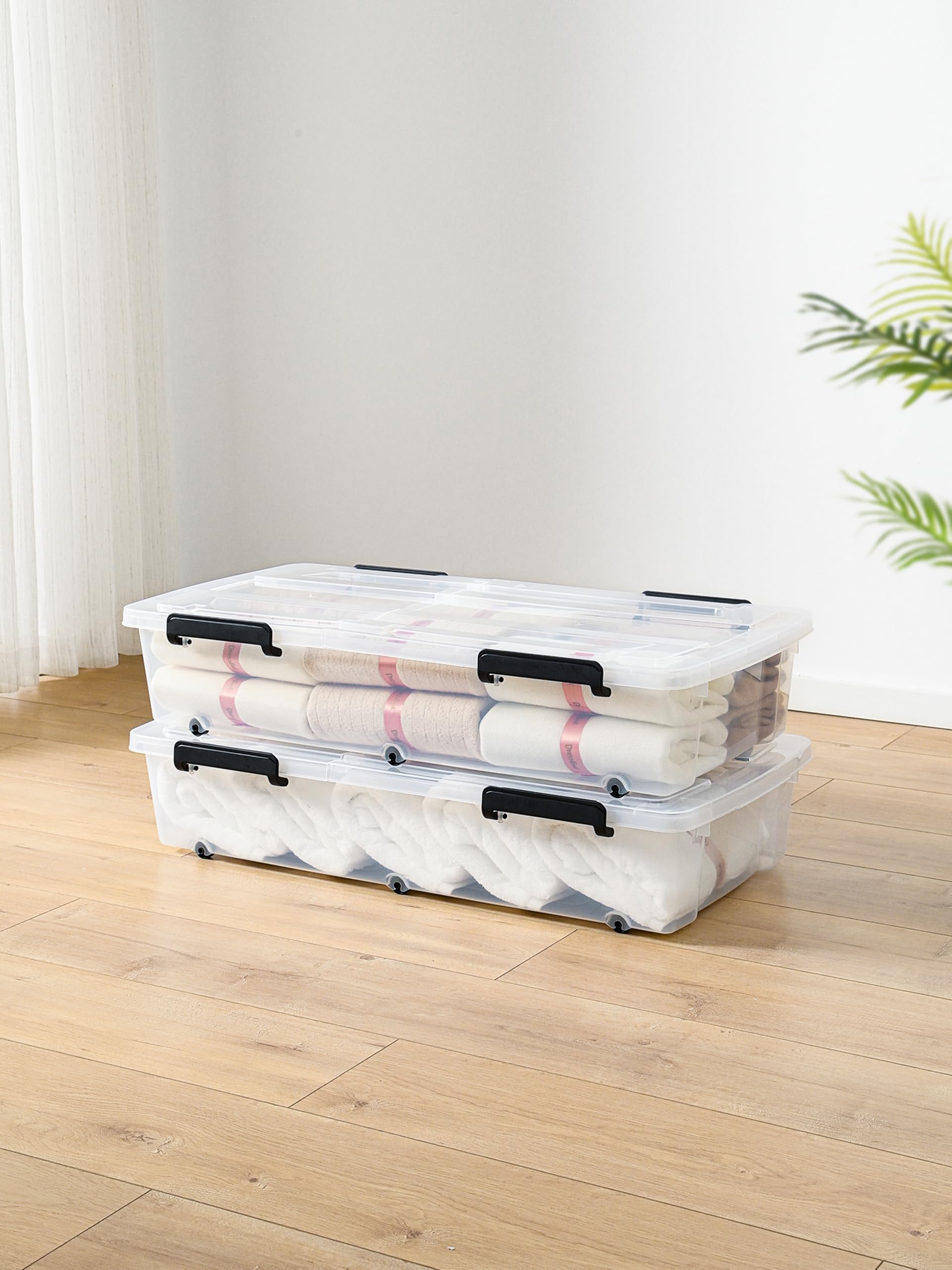 Cetomo, 50L 4Pcs Storage Box with Lid Storage Boxes with Clips Stackable Living Room Bedroom Food Safe Closure Clips New Material Plastic Box Cetomo, 50L 4Pcs Storage Box with Lid Storage Boxes with Clips Stackable Living Room Bedroom Food Safe Closure Clips New Material Plastic Box