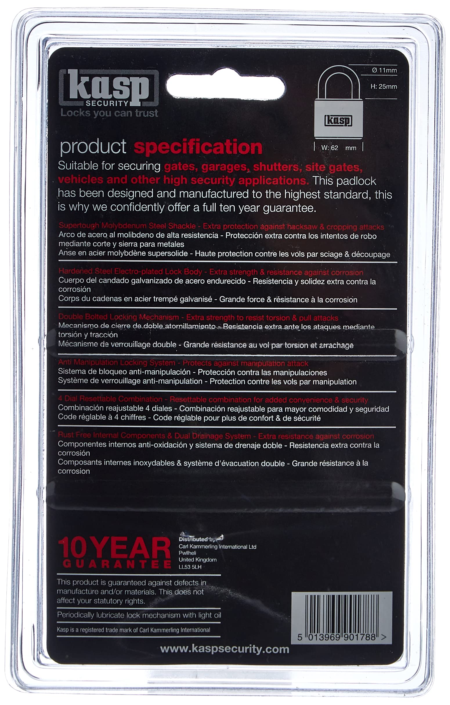 Kasp K11960D - Candado de combinación de alta seguridad, de acero - 60 mm