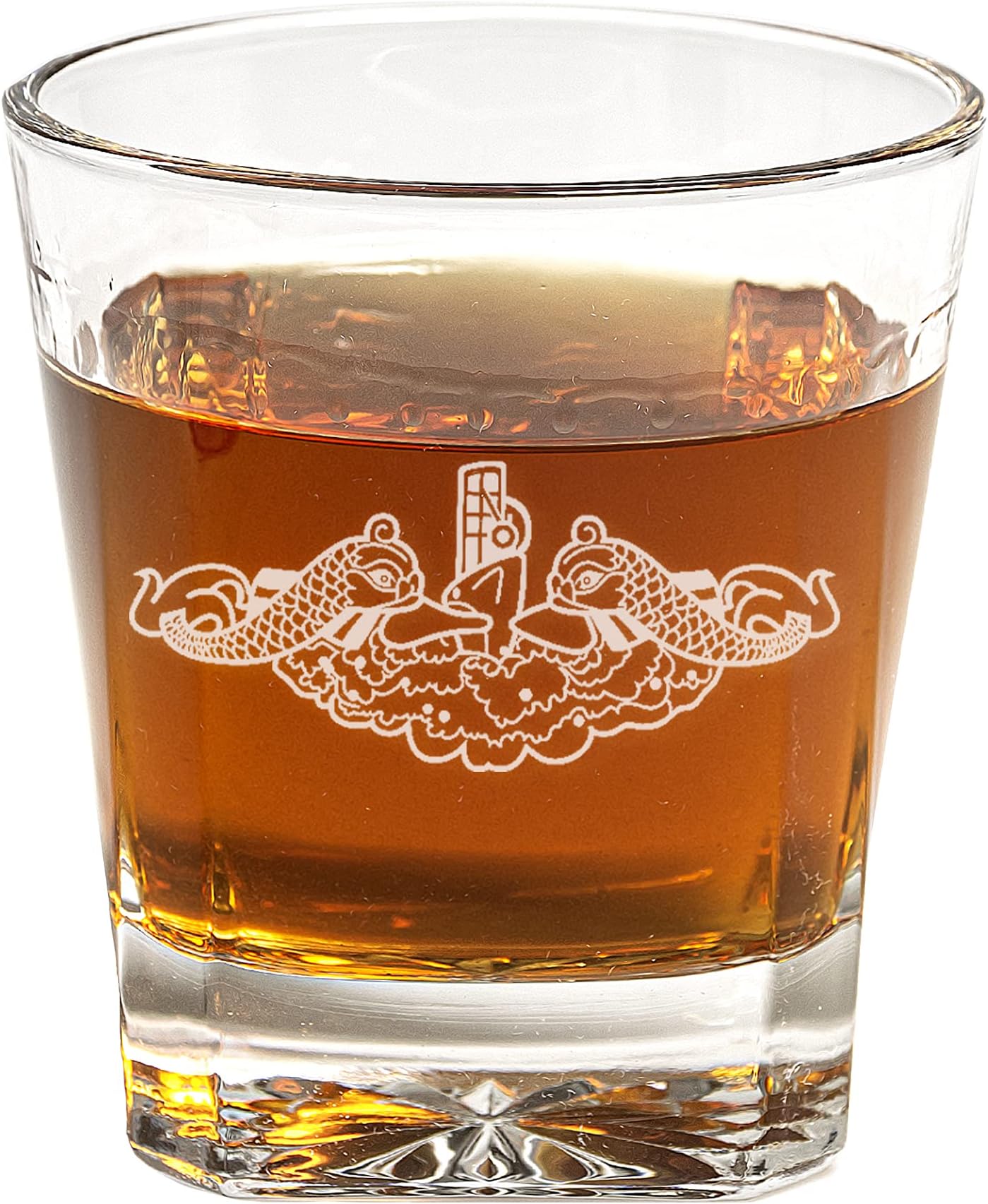 US Navy Submarine Warfare Insignia Whiskey Glass (Set of Two) โ Navy Engraved Exquisite Whiskey Glass - Gifts for Whiskey Lovers - Navy Present for Retirement, Graduation, Birthday โ Navy Home Dรฉcor