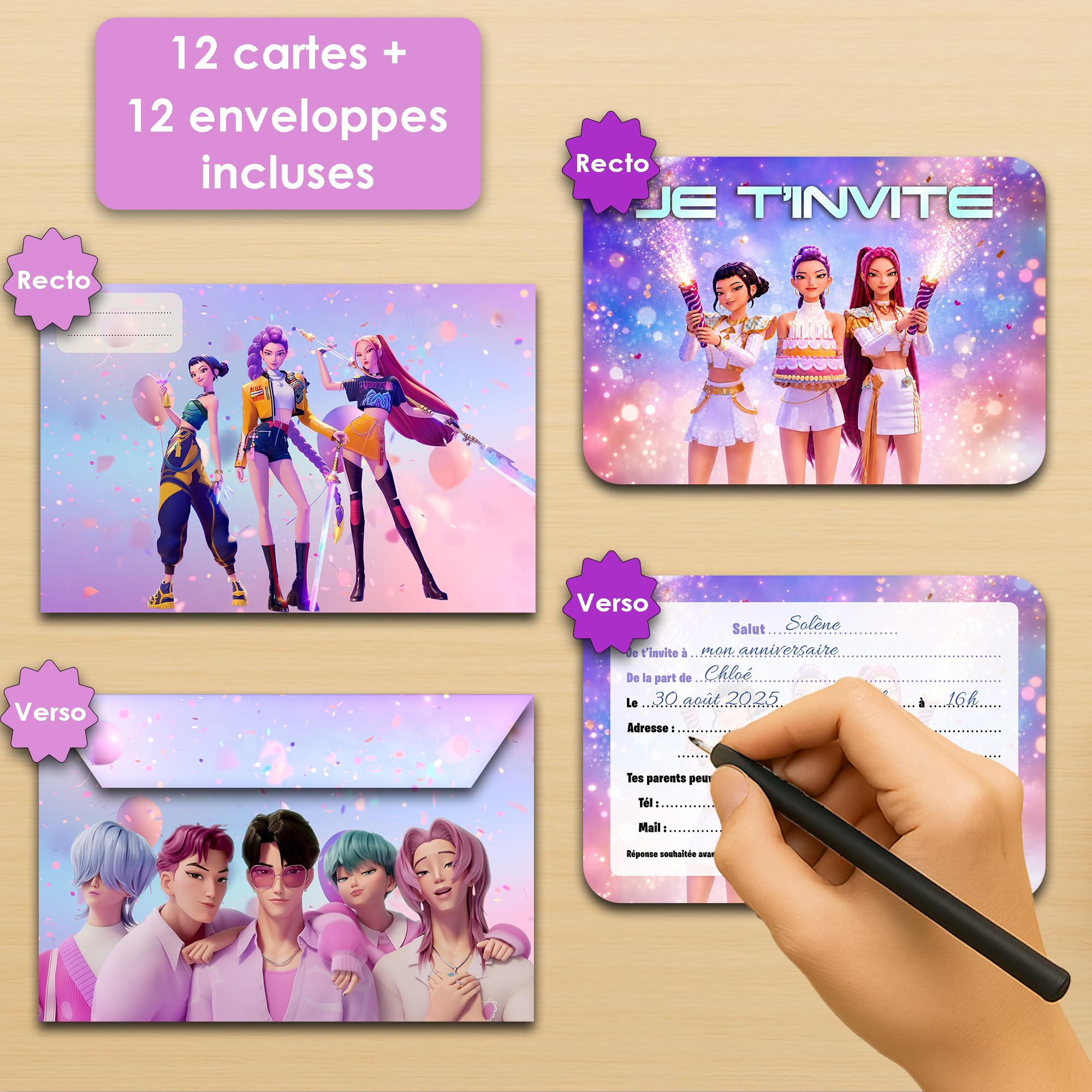 Fun4kid 12x Cartes Invitation Anniversaire Filles Danse avec Enveloppes Assorties