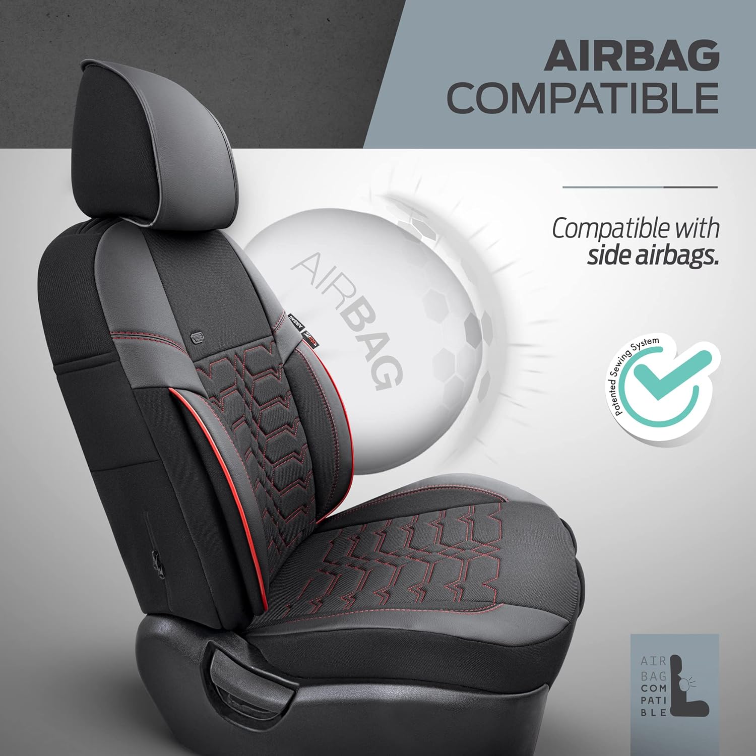 Otom Car Seat Covers for Front Seats, 2 Pieces Front Seat Cover Set with Extra Functions, Breathable Premium Cloth Universal Fit for Most Cars Trucks Vans SUVs - Elegance Design (Black)