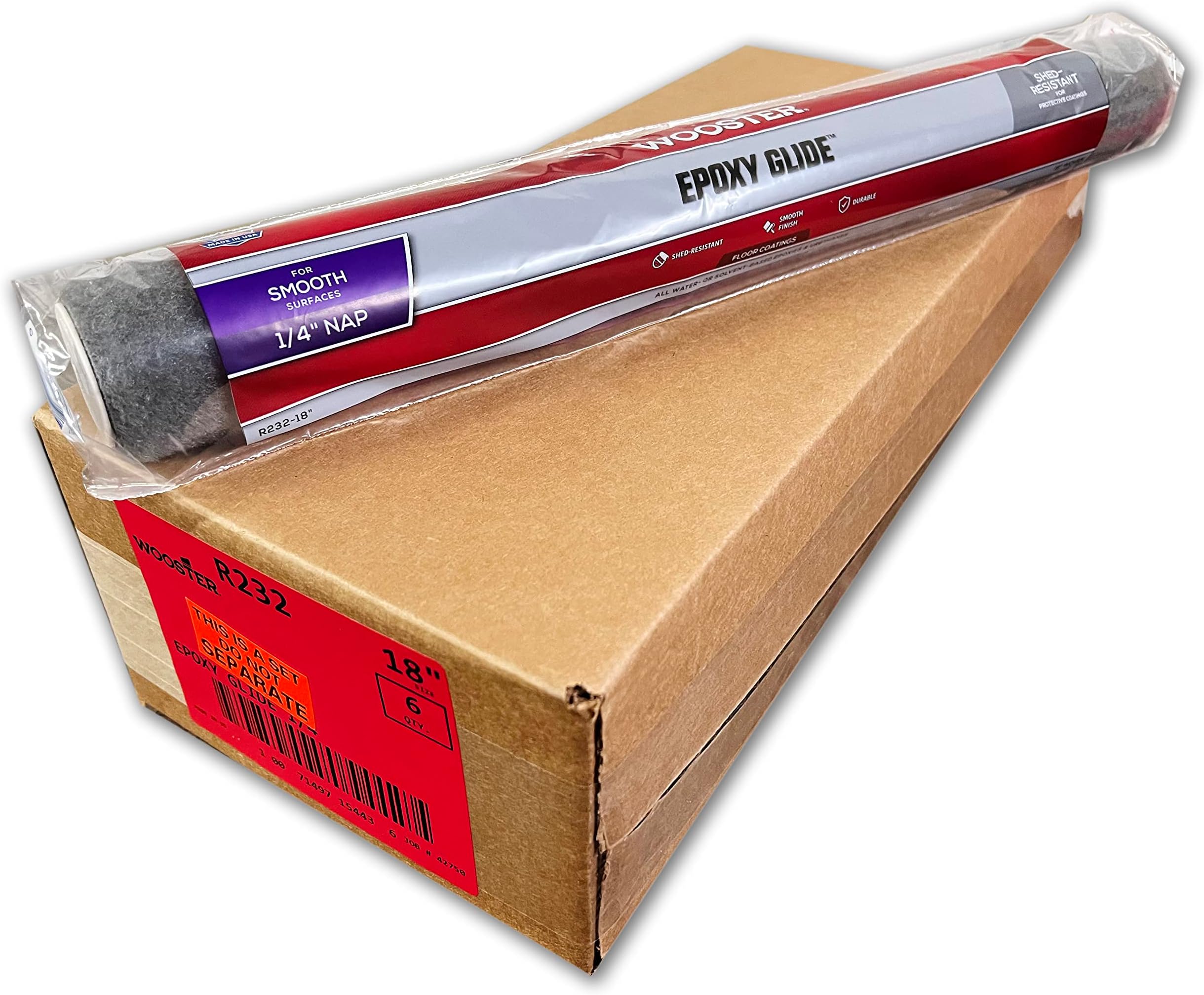 Wooster Brush R232-18 1/4-Inch Nap Epoxy Glide Roller Cover, Pack of 6