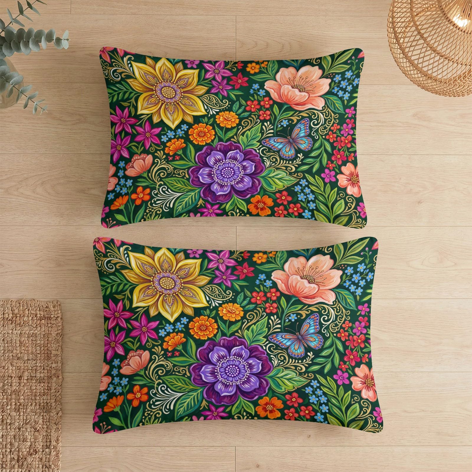 3-częściowy komplet pościeli 135 x 200 cm, z mikrofibry, na lato, czerwona, czeska botanika i nadruk zwierzęcy, dwustronna poszwa na kołdrę z zamkiem błyskawicznym i 2 poszewki na poduszkę 80 x 80 cm