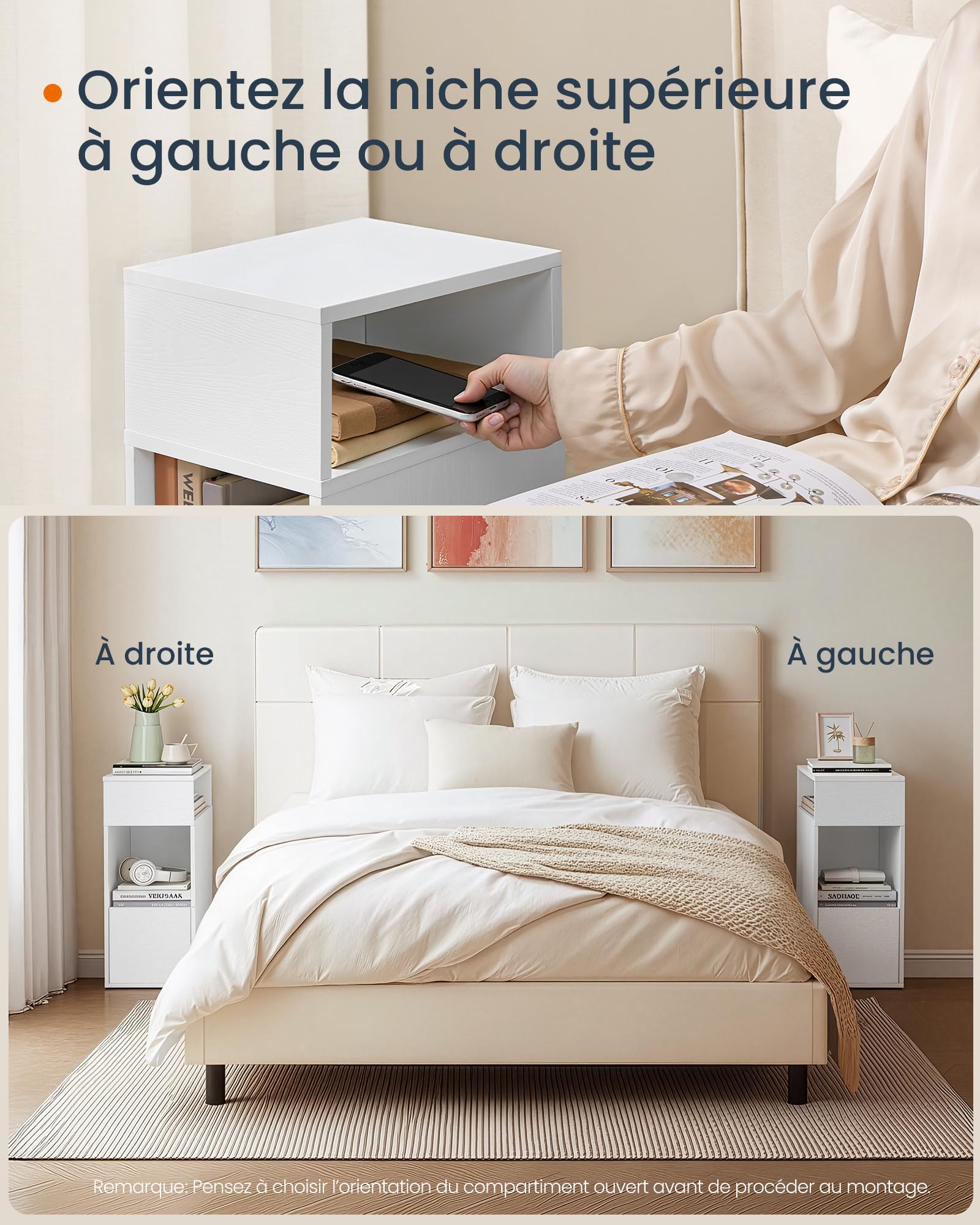 SONGMICS HOME Comodino Sottile, Montaggio Rapido Senza Attrezzi Toolless, Tavolino con 2 Scomparti Aperti e 1 Cassetto, per Camera da Letto, 30 x 25 x 59,4 cm, Bianco Neve LET911WE01