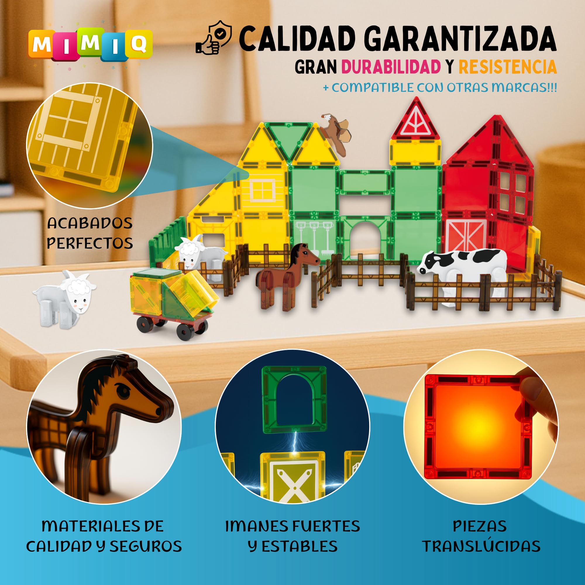 MIMIQ Bloques Magnéticos Granja Construcción Niños – 67 Piezas con 5 Animales y Camión Tractor – Juguete Montessori STEM Educativo, Regalo Niños y Niñas 3 4 5 6 7 Años