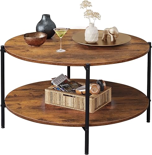 Miniatura 12 de WLIVE Mesa auxiliar redonda para sala de estar, mesa de centro pequeña de 32.6 pulgadas con estante de almacenamiento abierto, mesa central de Negro