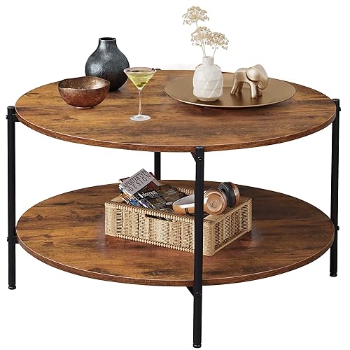 WLIVE Round Coffee Table, 32.6" Small Coffee Table with Storage