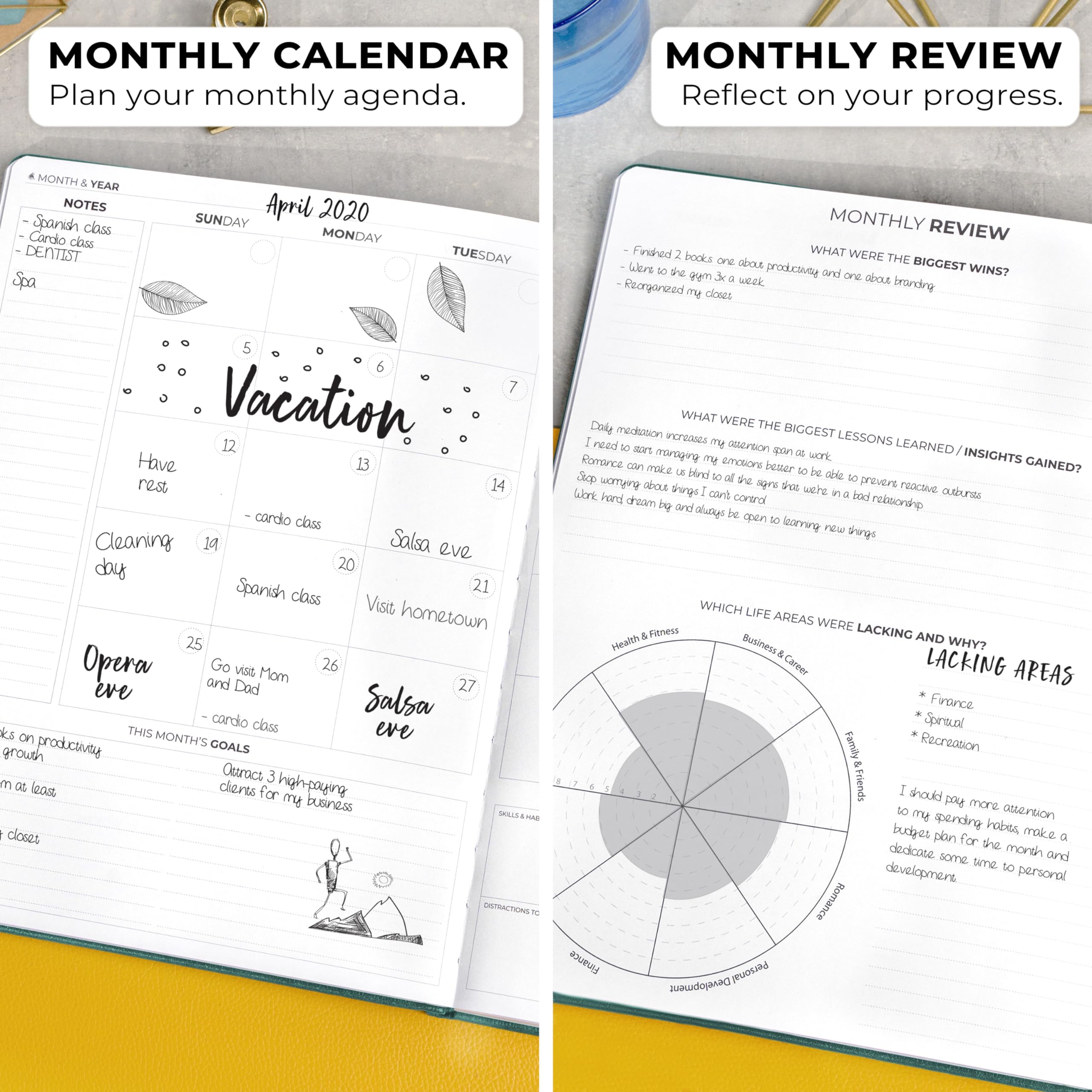 Clever Fox Planner Pro Premium - Lujoso planificador semanal y mensual con organizador de presupuesto para productividad y objetivos, sin fecha, A4 (verde azulado)