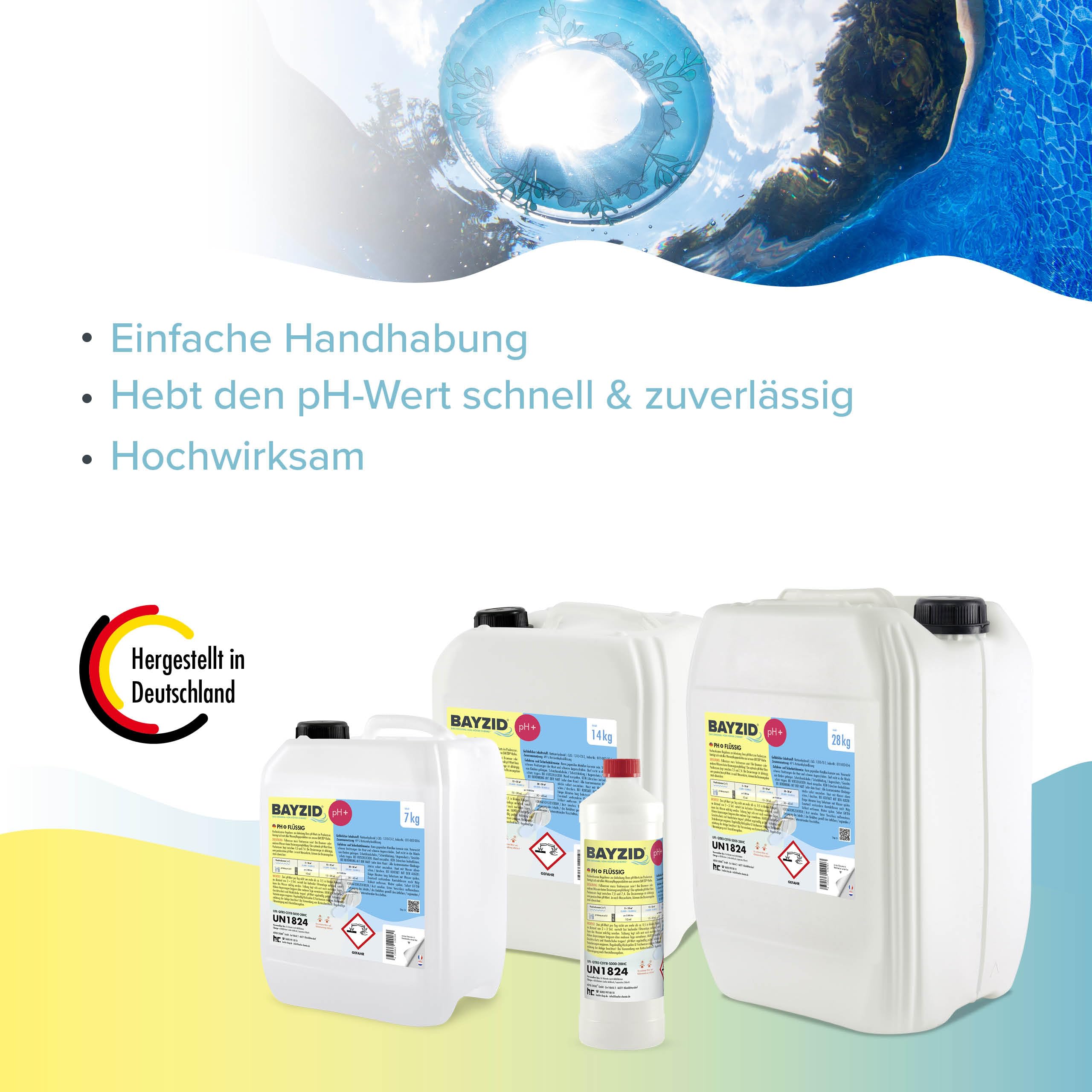 Höfer Chemie BAYZID pH Plus 14 kg flüssig pH Heber für Pool Wasserqualität