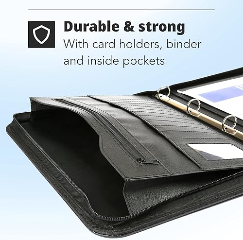 Miniatura 3 de H&S Carpeta de conferencias – Carpeta de cartera con cremallera A4 – Carpetas de piel sintética para documentos con carpeta de anillas – Carpetas