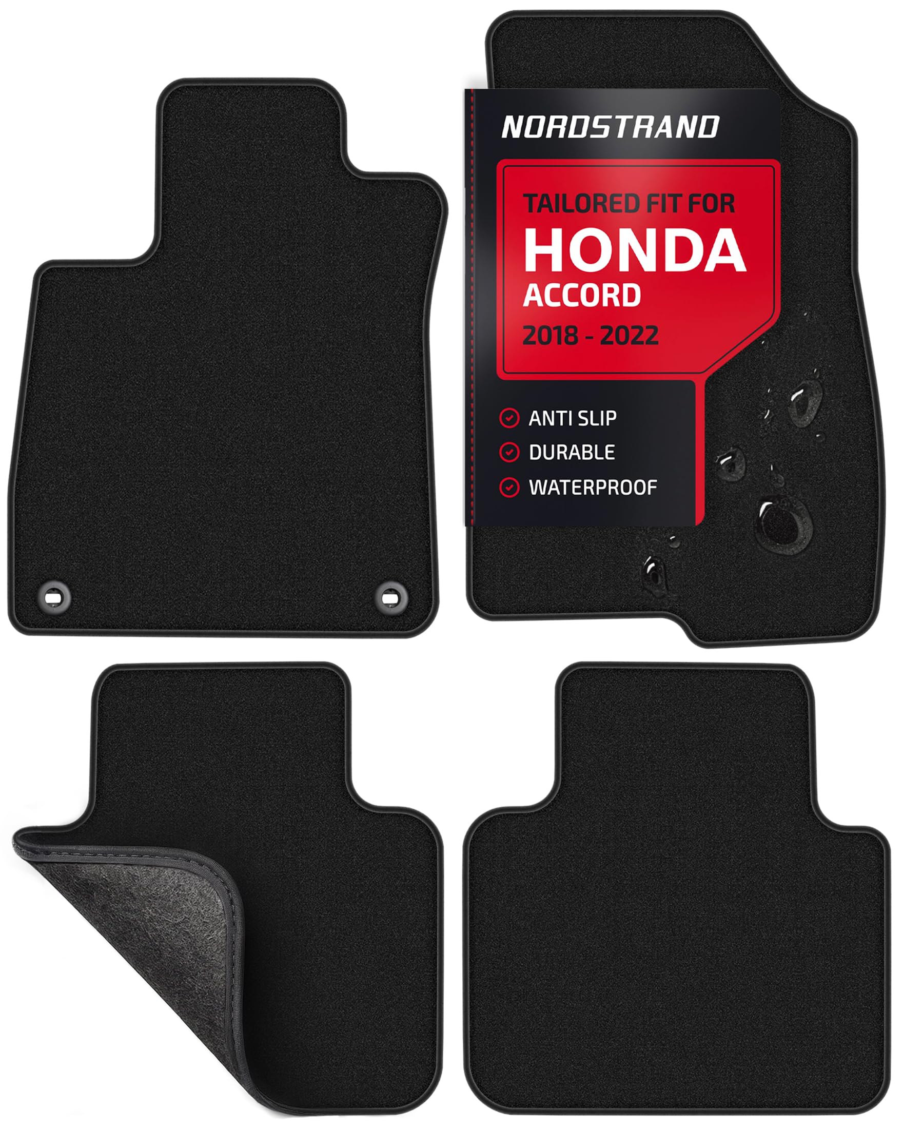floor mats for honda accord 2018 2019 2020 2021 2022 sedan x - tailored 3d fit - front & rear set of 4 - rubber anti-slip back - 30oz carpet mat heavy duty - all weather car liner floormats