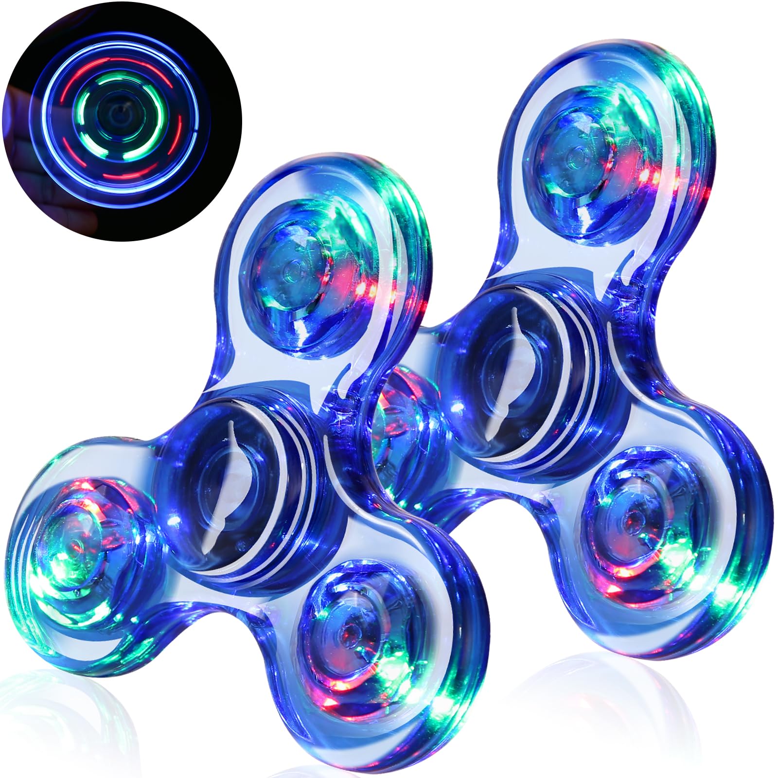 SCIONE 2PCS Crystal LED Light Fidget Spinner for Kids,Light Up Fidget Toys for Kids,Glow in The Dark Party Bag Fillers for Children Adults(Crystal- Blue and Red)