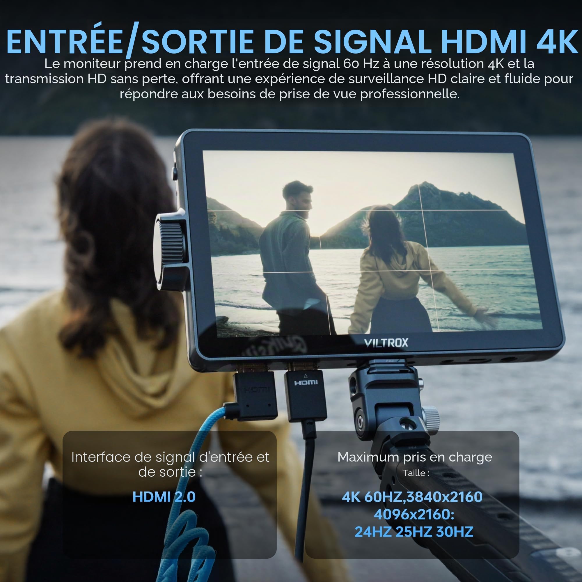 VILTROX DC-A1 2800 nits Moniteur de caméra, 7 Pouces IPS HD 1920x1080 écran Tactile Caméra Moniteur vidéo avec 4K HDMI 2.0, LUT 3D, Focus Peaking, Assistance vidéo, HDR Full Waveform, Batterie F550